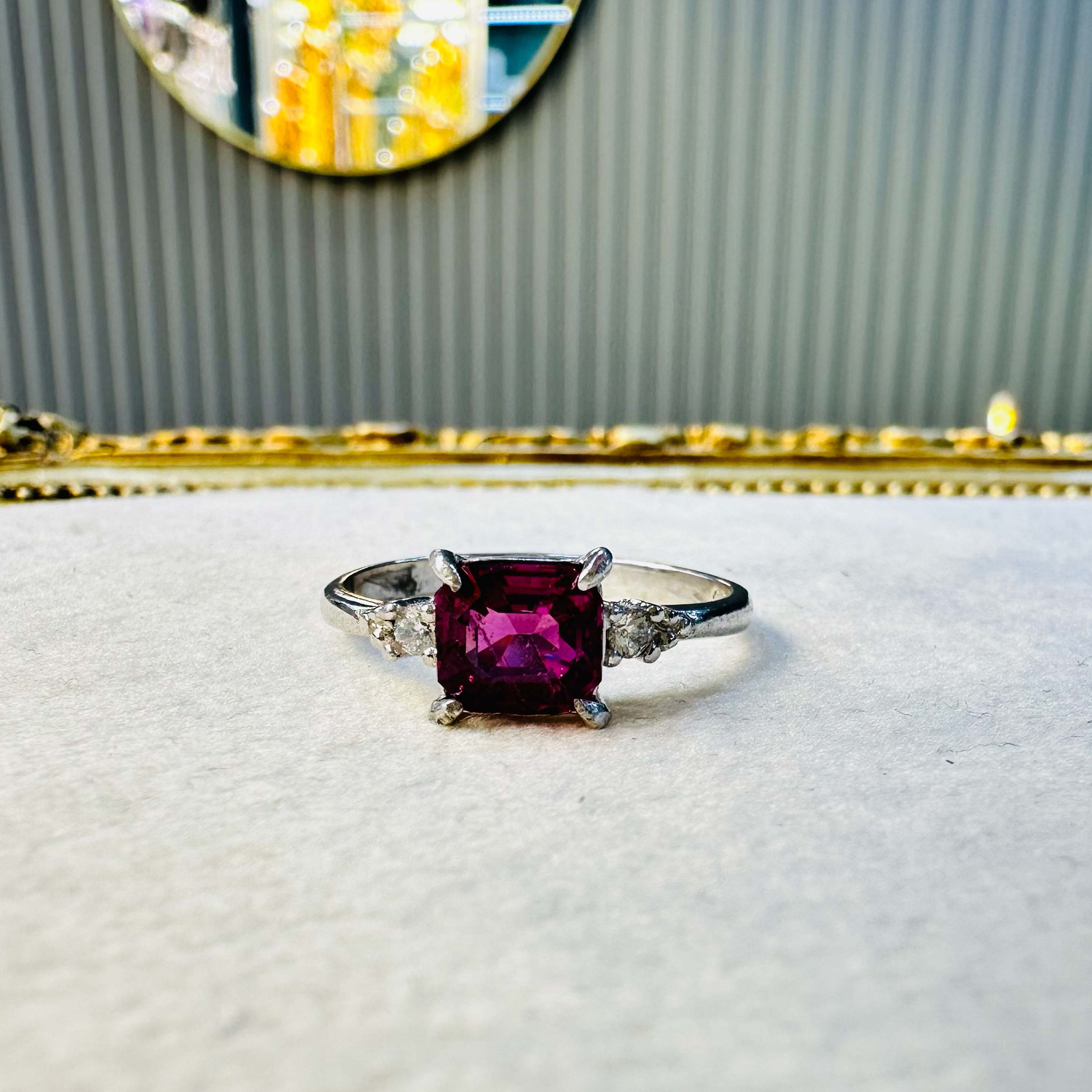 Vişne Garnet Kare Yüzük | 925 Ayar Gümüş | Doğal Taş | Ölçü 17