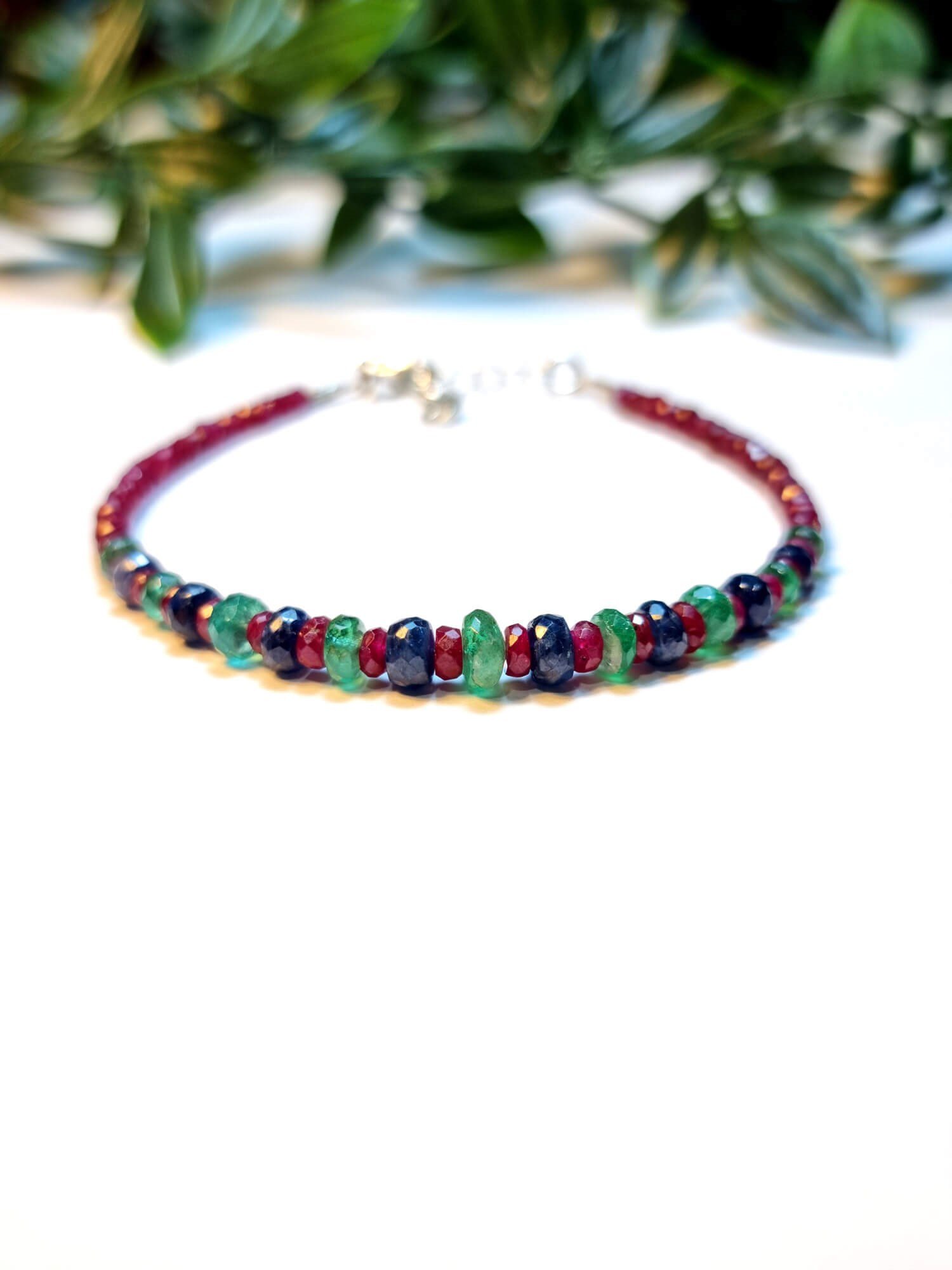 Yakut Zümrüt Safir Ruby Emerald Mücevher Rondela Bileklik