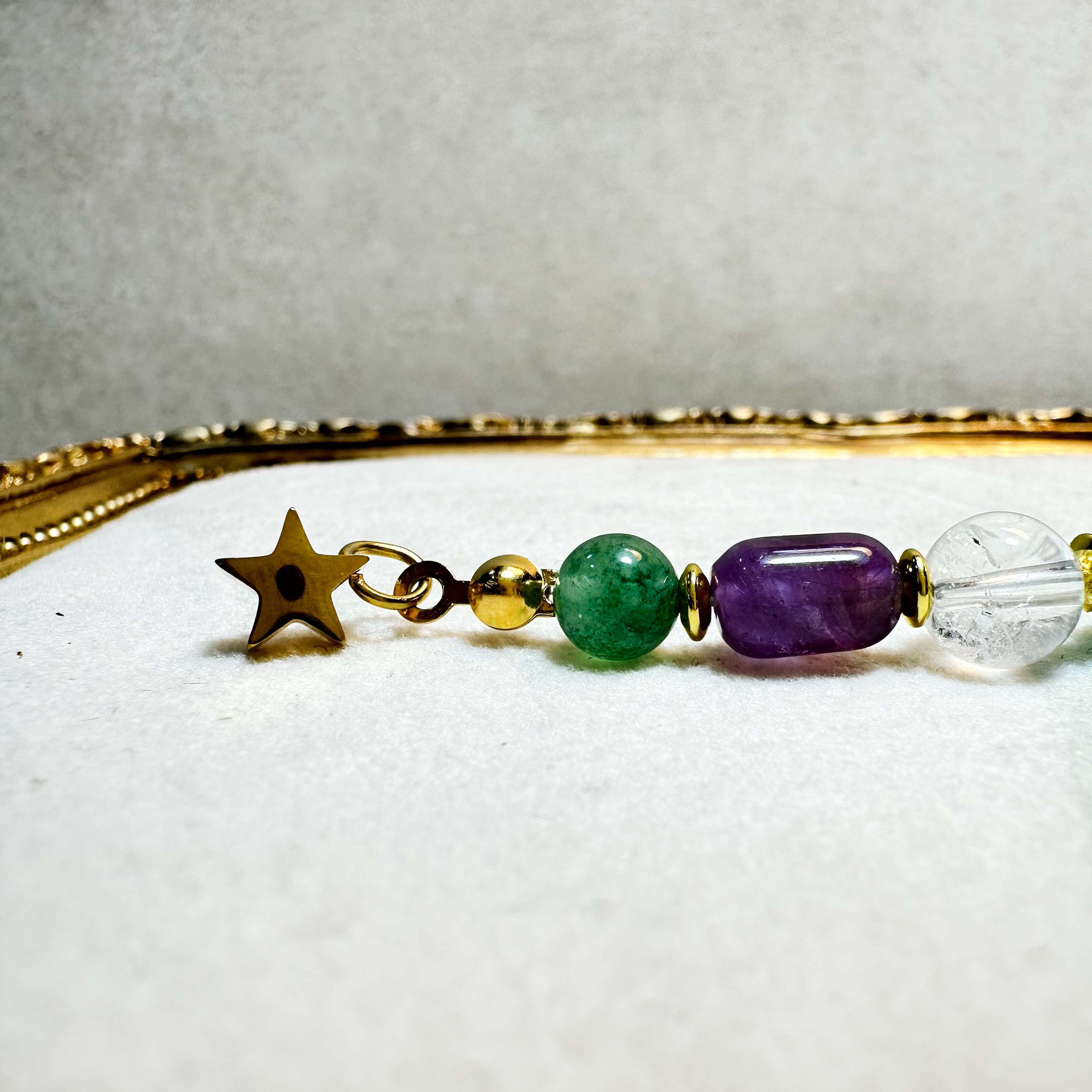 Yonca Detaylı Doğal Taş Anahtarlık Aventurin Ametist Kristal Kuvars Amazonit Pembe Kuvars Hematit 13,5 cm