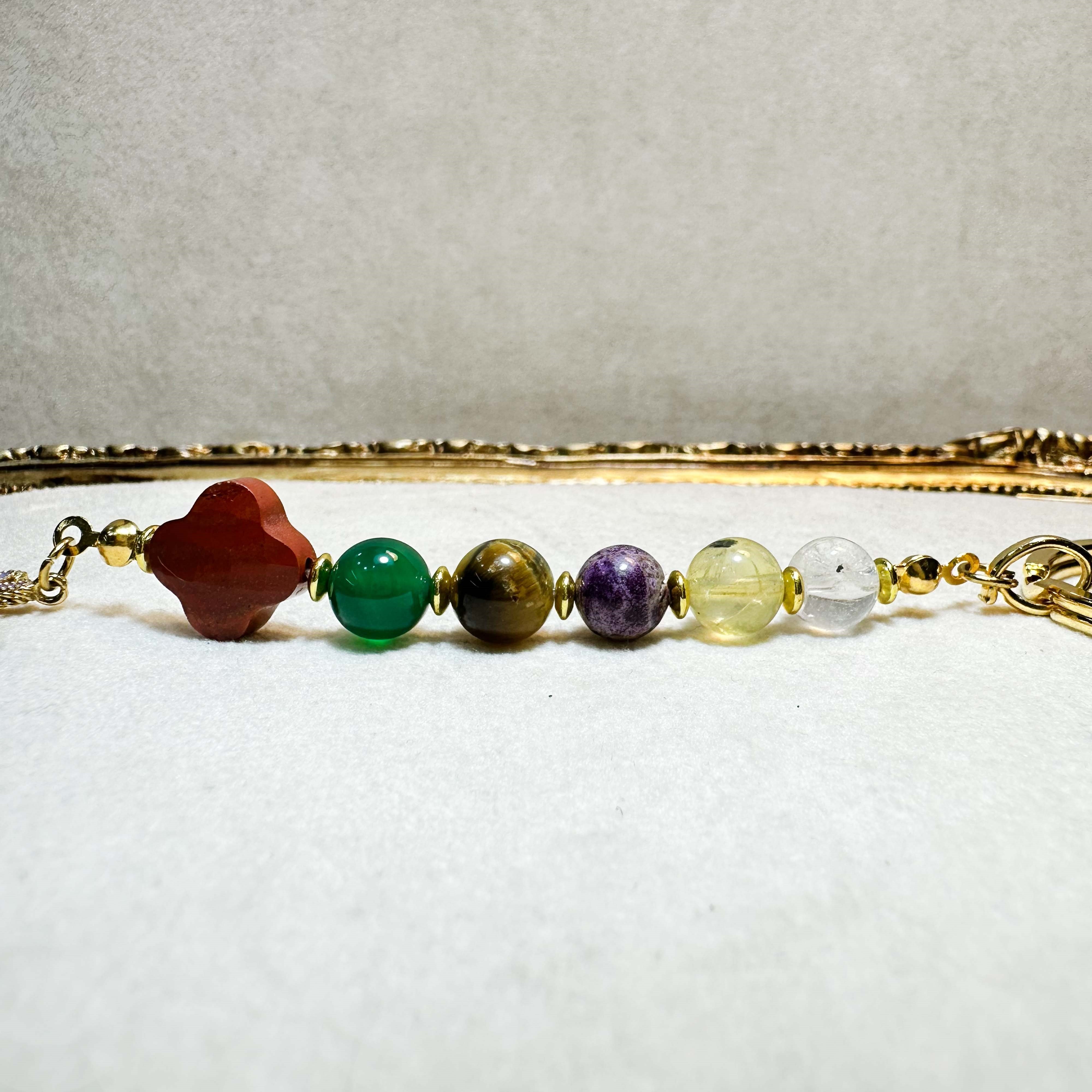 Yonca Doğal Taş Anahtarlık Jasper Diyoptaz Kaplangözü Lepidolit Perinayt Kristal Kuvars Hematit 13,5 cm