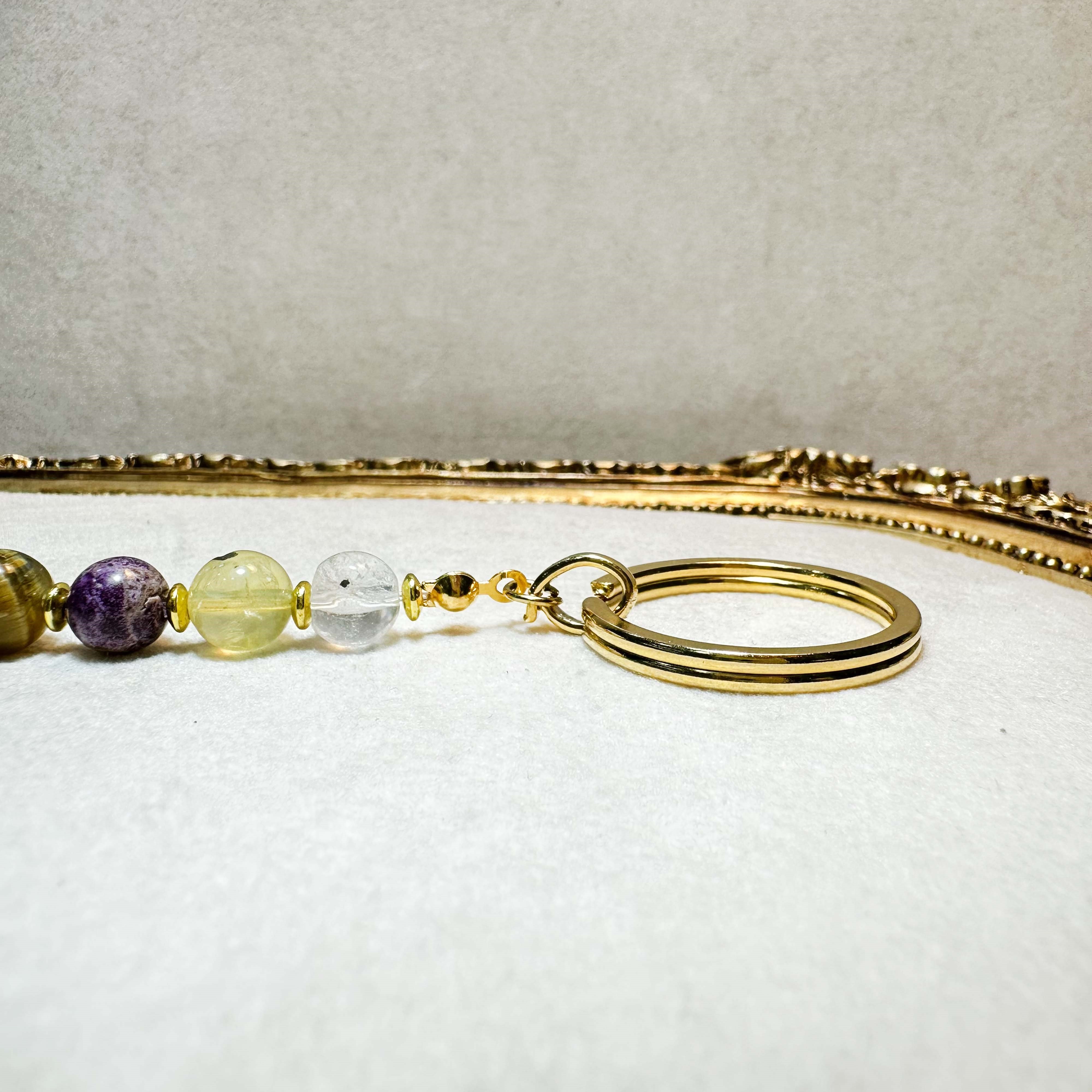 Yonca Doğal Taş Anahtarlık Jasper Diyoptaz Kaplangözü Lepidolit Perinayt Kristal Kuvars Hematit 13,5 cm