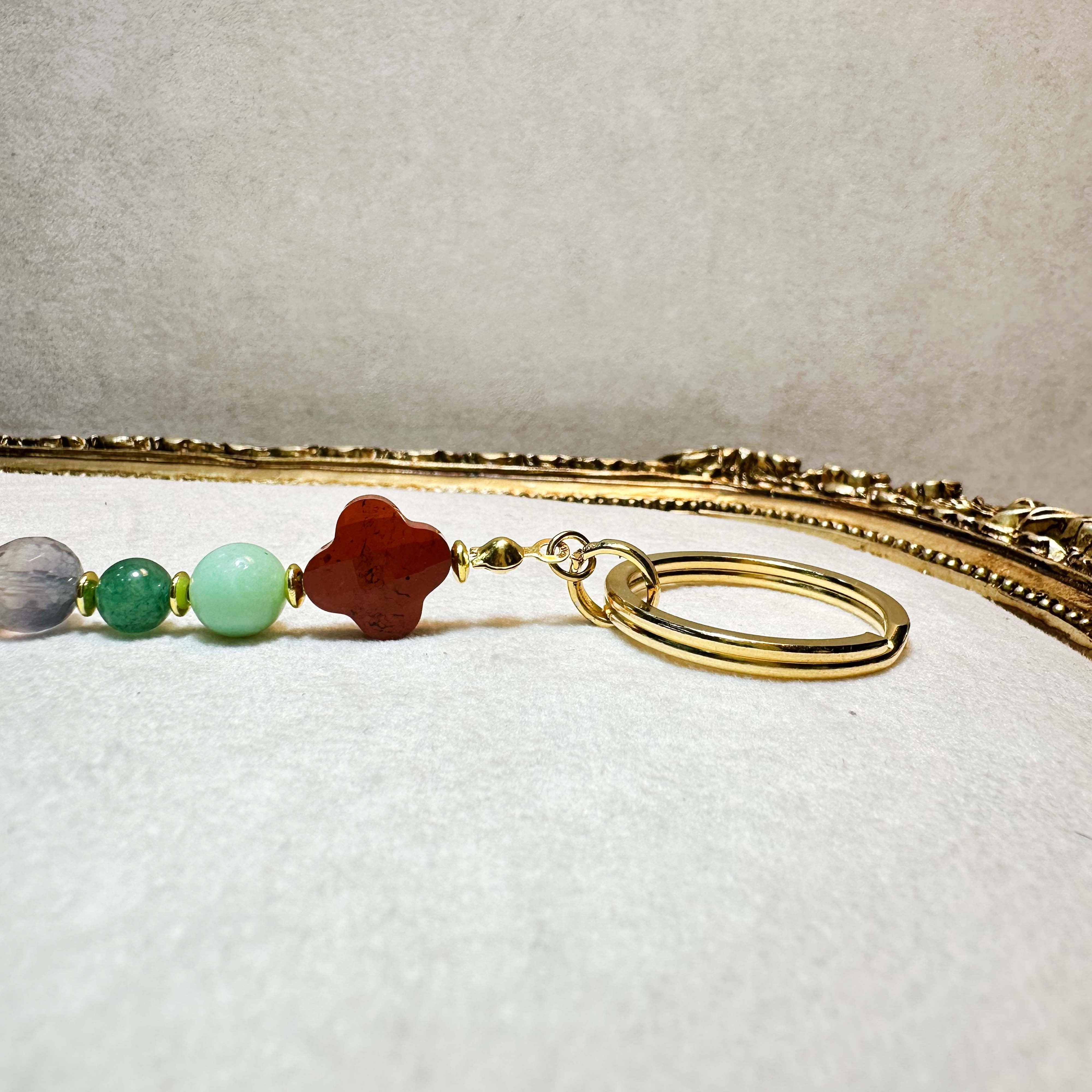 Yonca Doğal Taş Anahtarlık Jasper Kristal Kuvars Sitrin Florit Aventurin Krizopras Hematit 13,5 cm