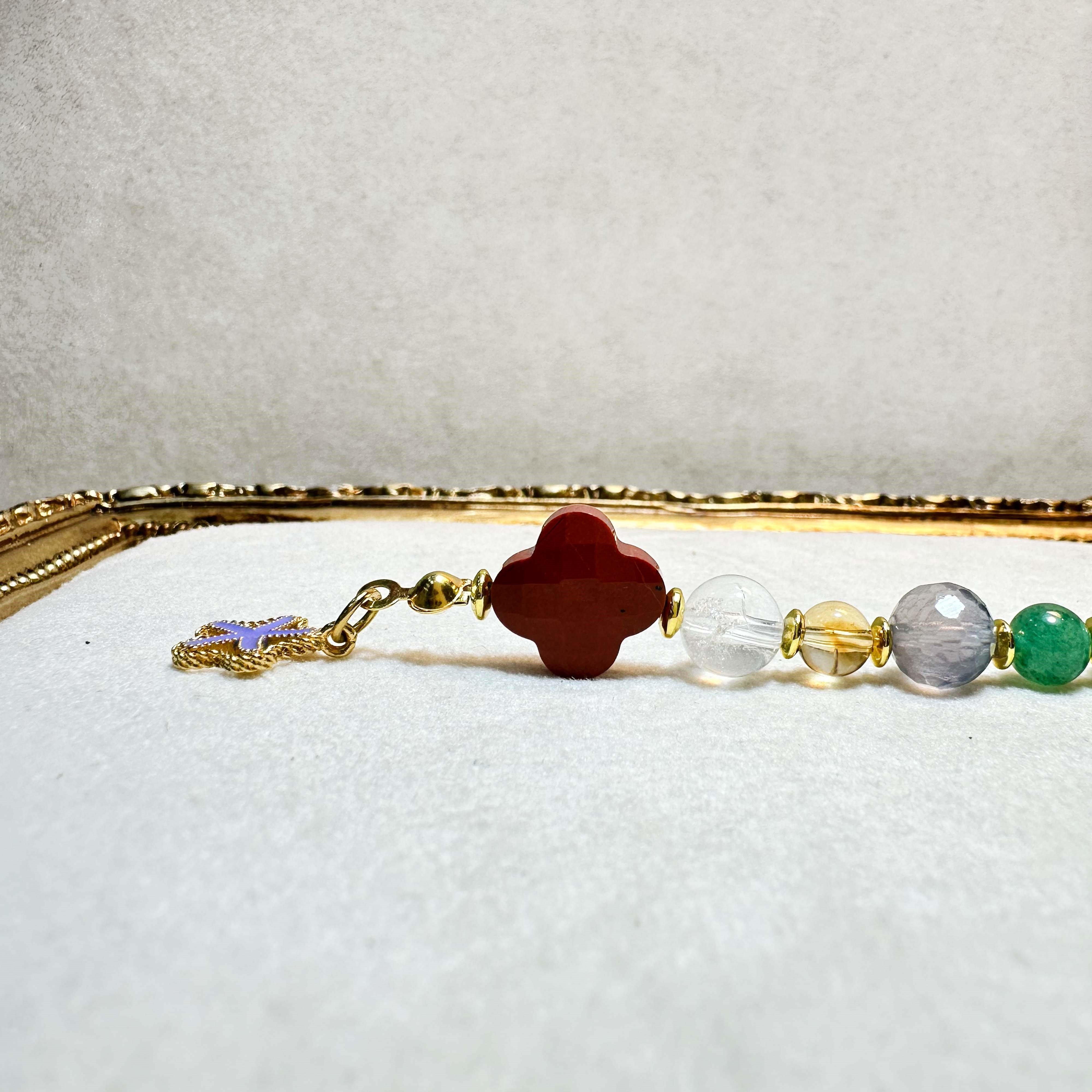 Yonca Doğal Taş Anahtarlık Jasper Kristal Kuvars Sitrin Florit Aventurin Krizopras Hematit 13,5 cm