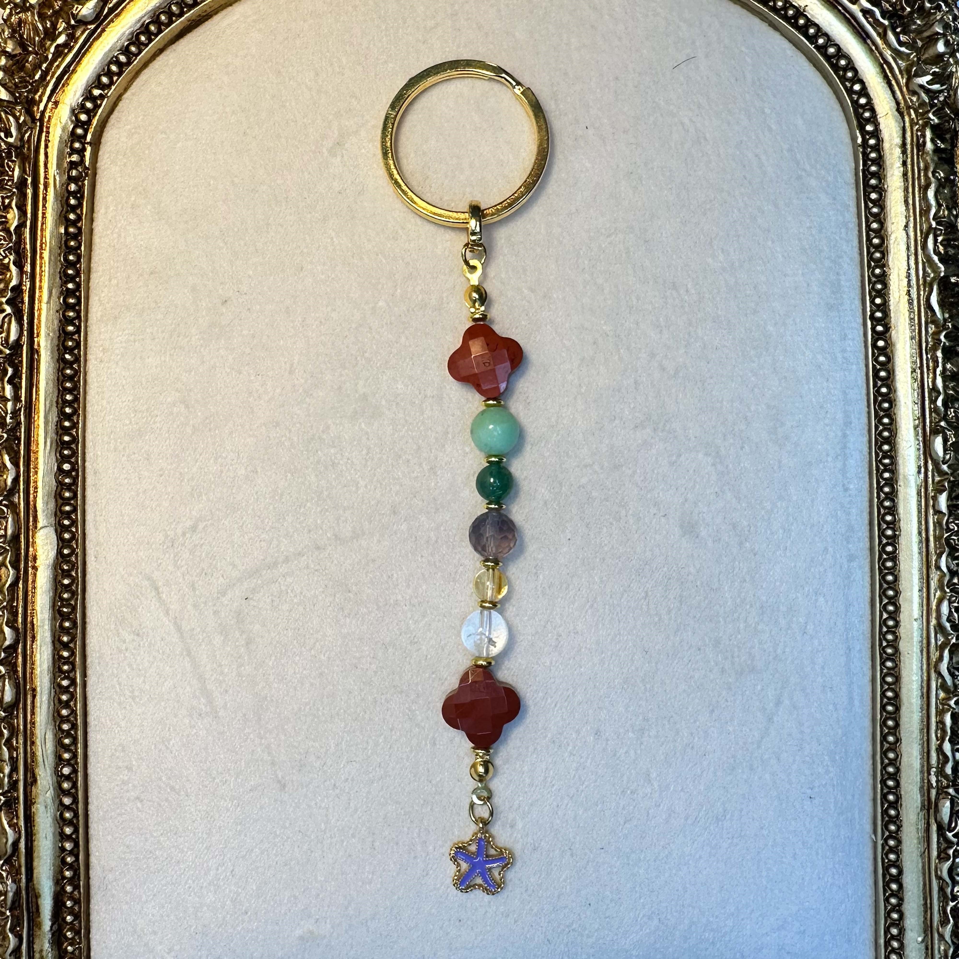 Yonca Doğal Taş Anahtarlık Jasper Kristal Kuvars Sitrin Florit Aventurin Krizopras Hematit 13,5 cm