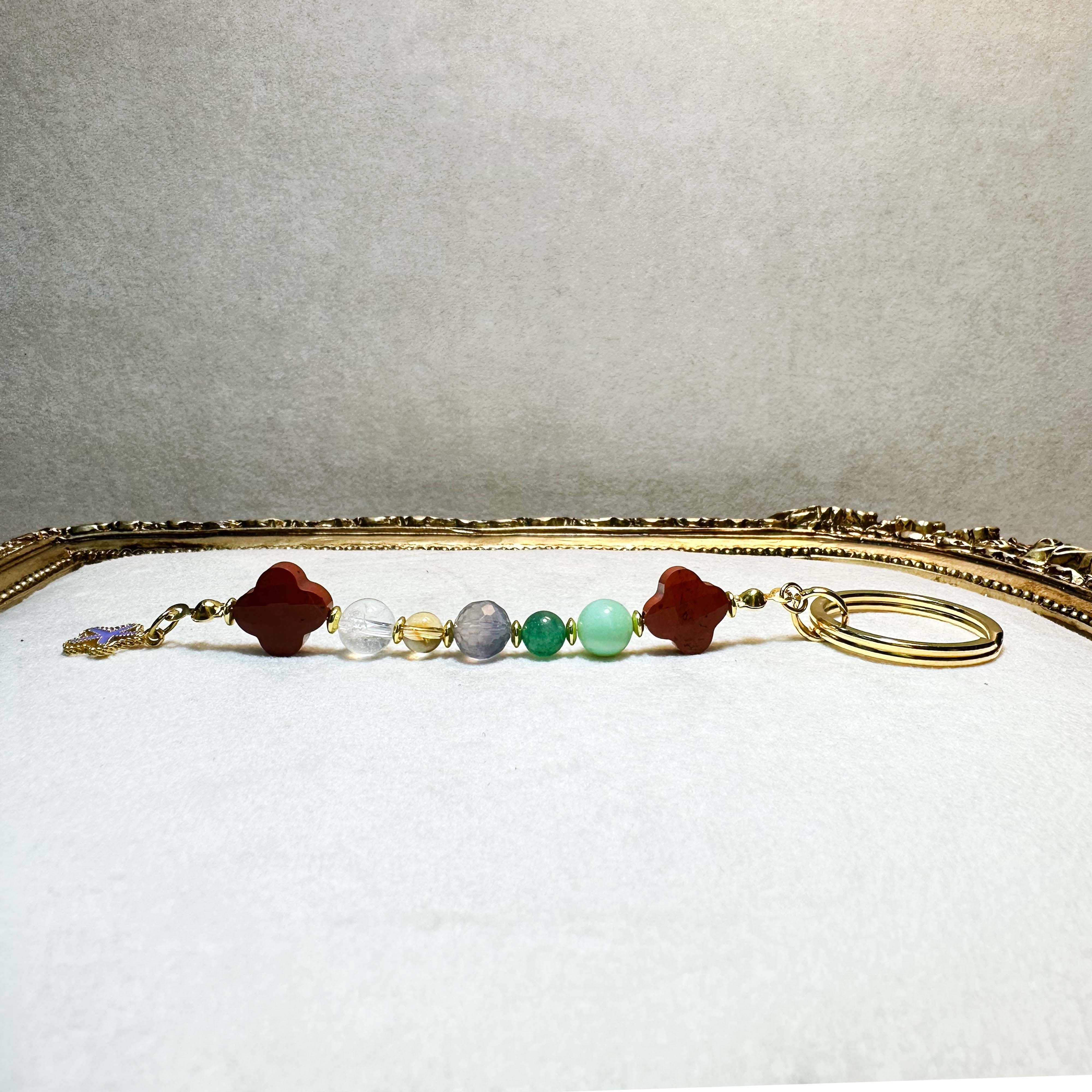Yonca Doğal Taş Anahtarlık Jasper Kristal Kuvars Sitrin Florit Aventurin Krizopras Hematit 13,5 cm