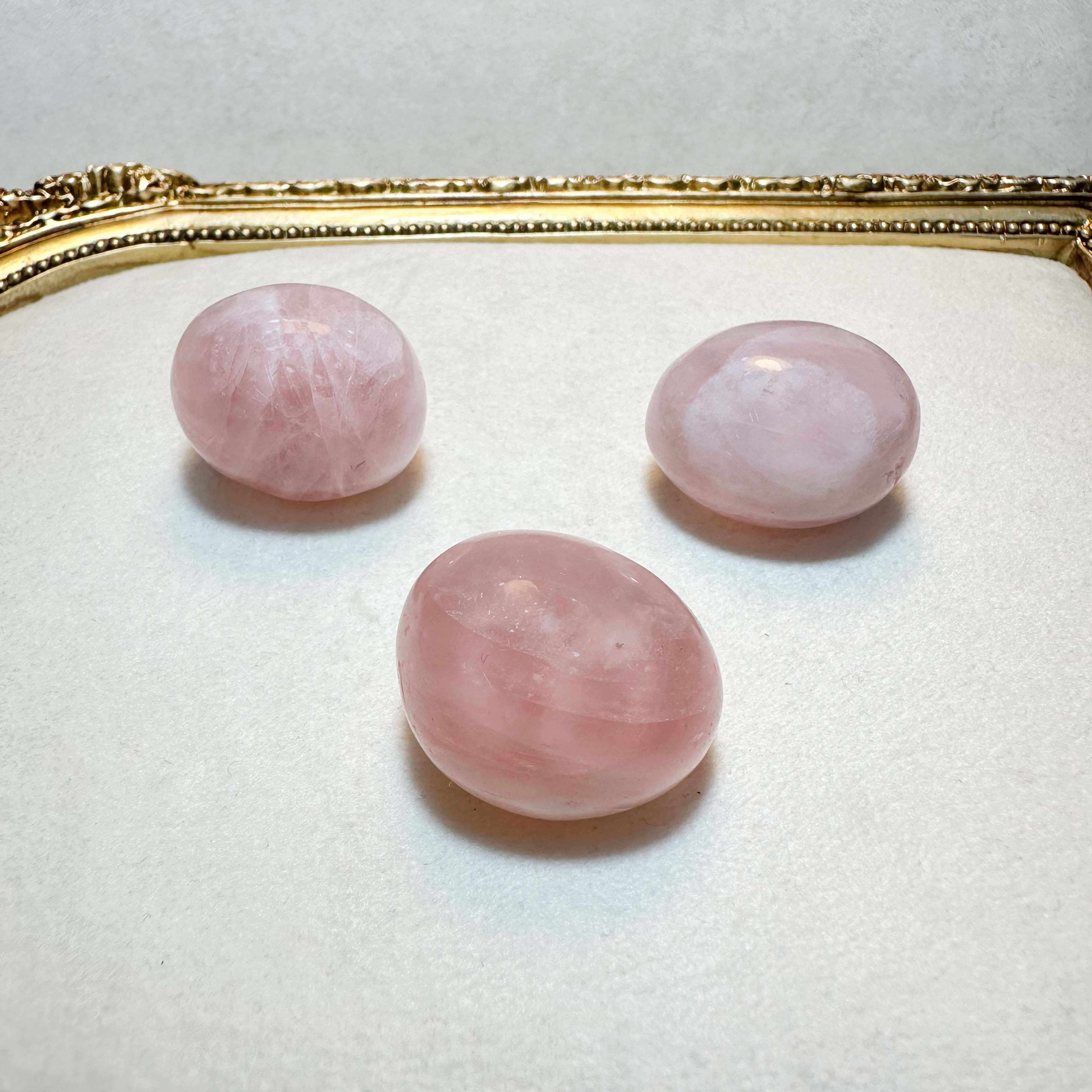 Yuvarlak Pembe Kuvars 3’lü Set 67,93 gr | Doğal Dekoratif Taş