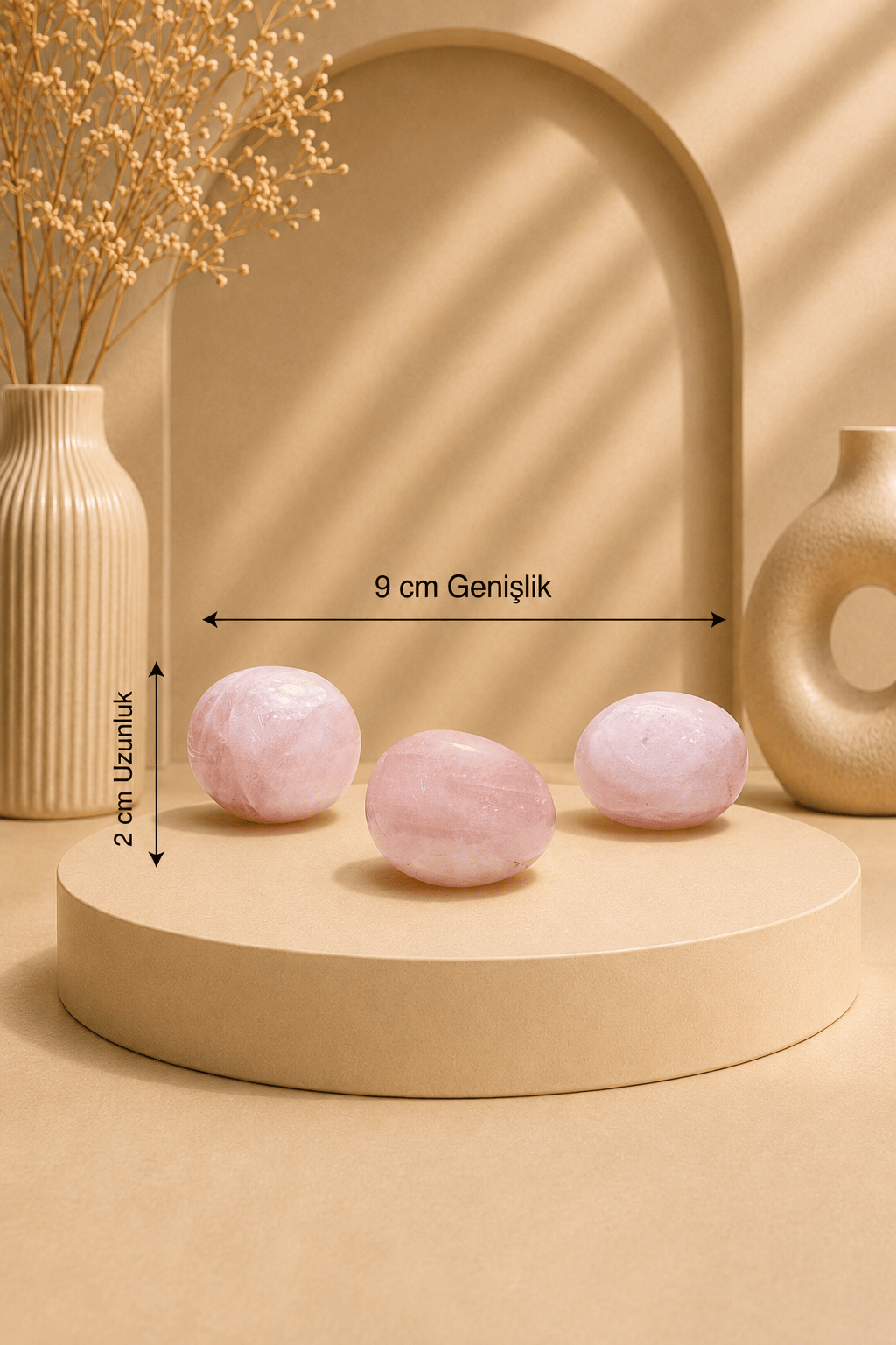 Yuvarlak Pembe Kuvars 3'lü Set 67,93 gr | Doğal Dekoratif Taş