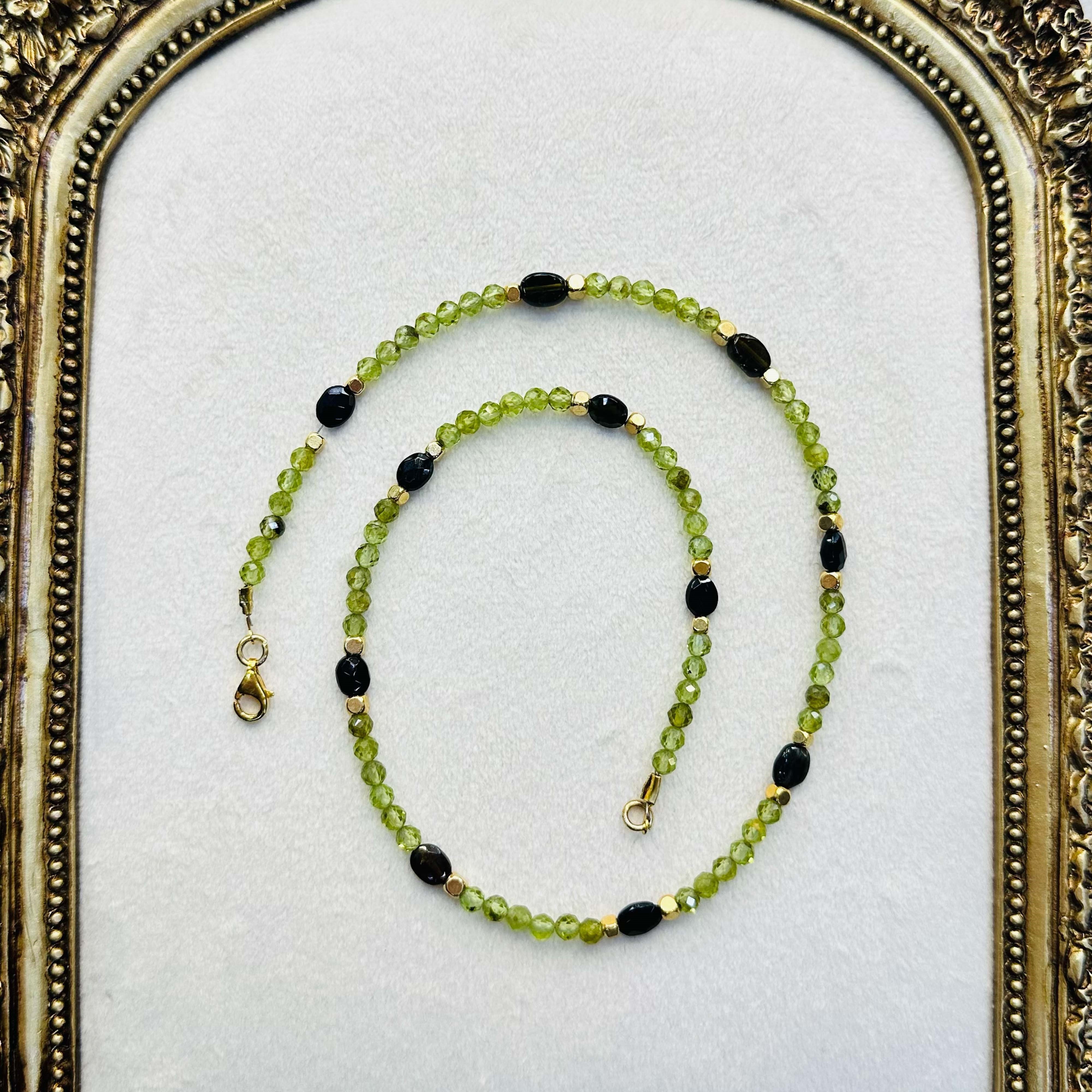 Zeberced (Peridot) ve Turmalin Doğal Taş Kolye | Gümüş Klipsli