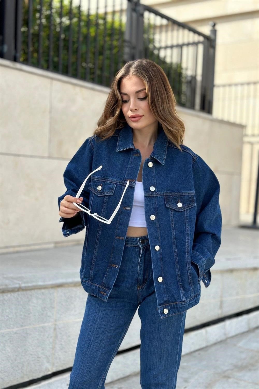 Kadın Laci Çift Cepli, Kaliteli Jeans Kumaş, Salaş Kot Ceket
