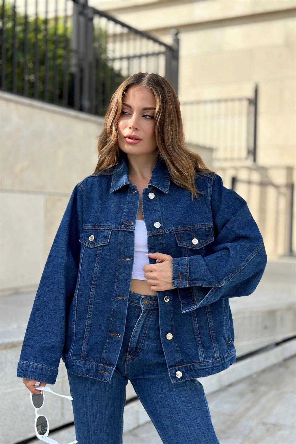 Kadın Laci Çift Cepli, Kaliteli Jeans Kumaş, Salaş Kot Ceket