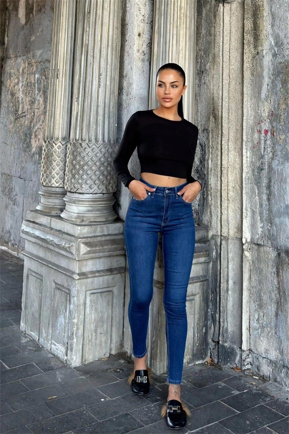 Mavi Yüksek Bel, Dar Paça, Skinny Jean Kot Pantolon