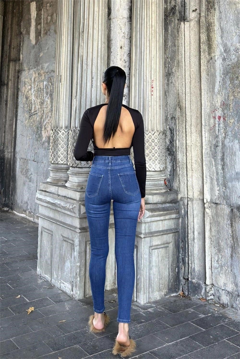 Mavi Yüksek Bel, Dar Paça, Skinny Jean Kot Pantolon