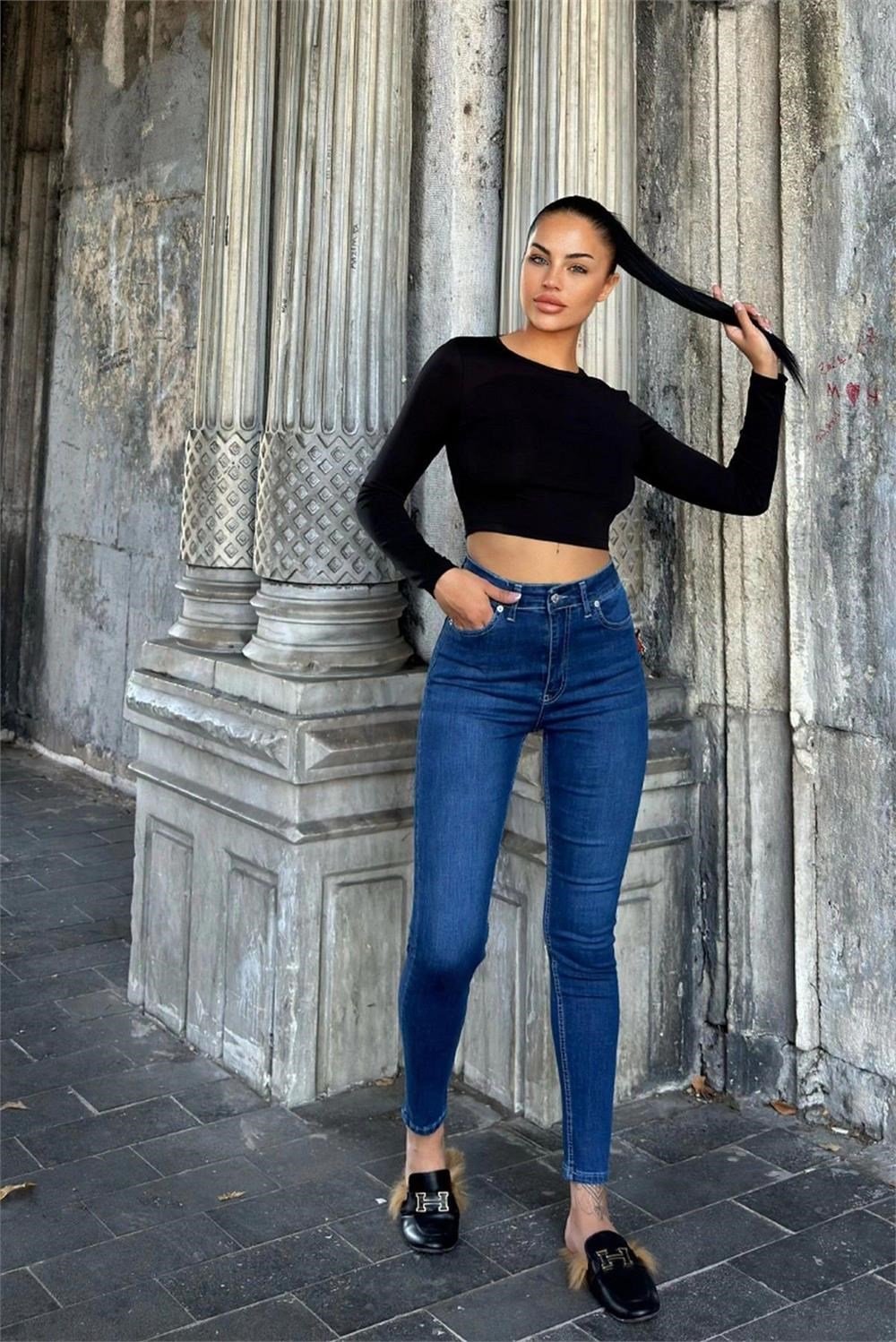 Mavi Yüksek Bel, Dar Paça, Skinny Jean Kot Pantolon