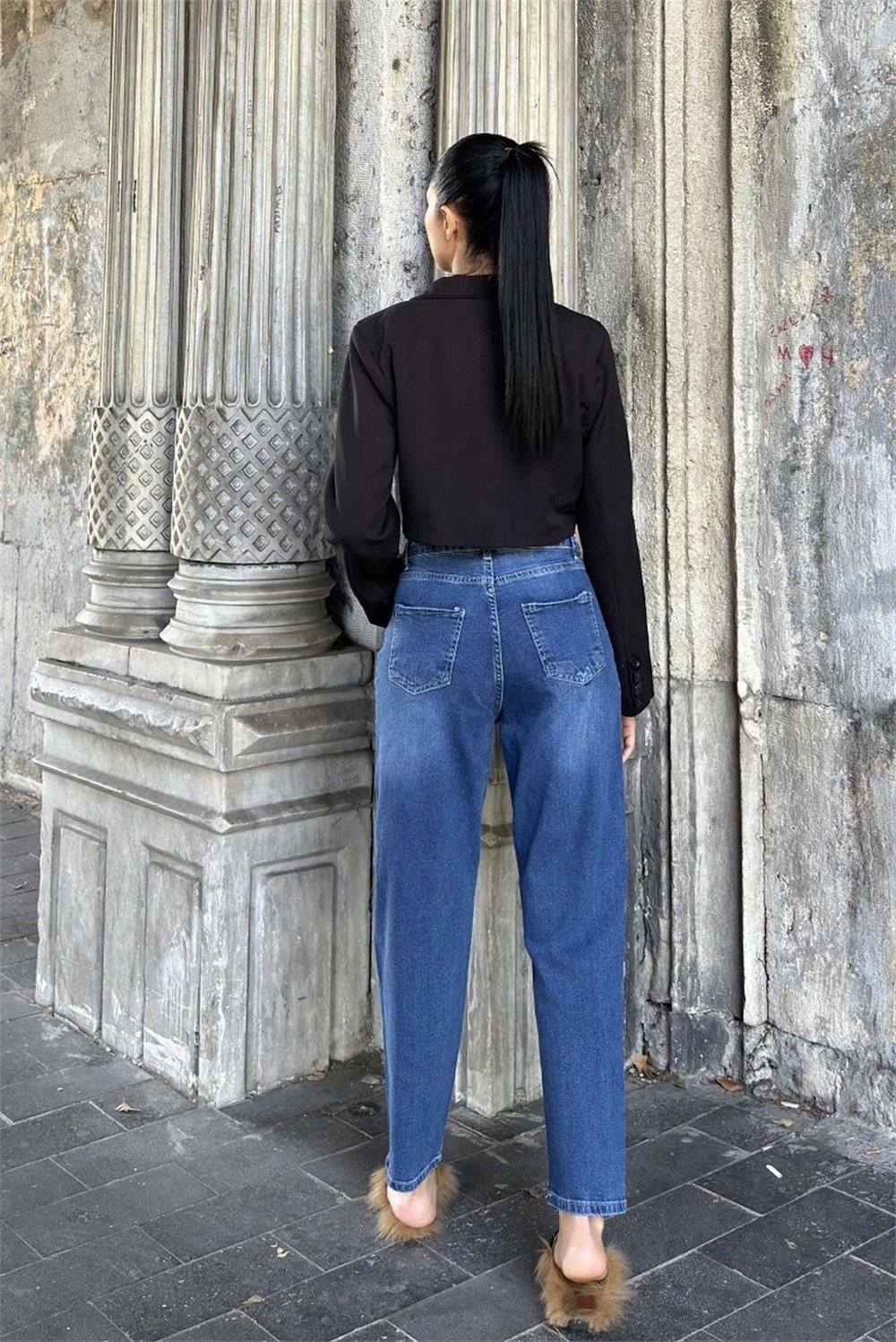 Mavi Yüksek Bel, Mom Jean Kot Pantolon