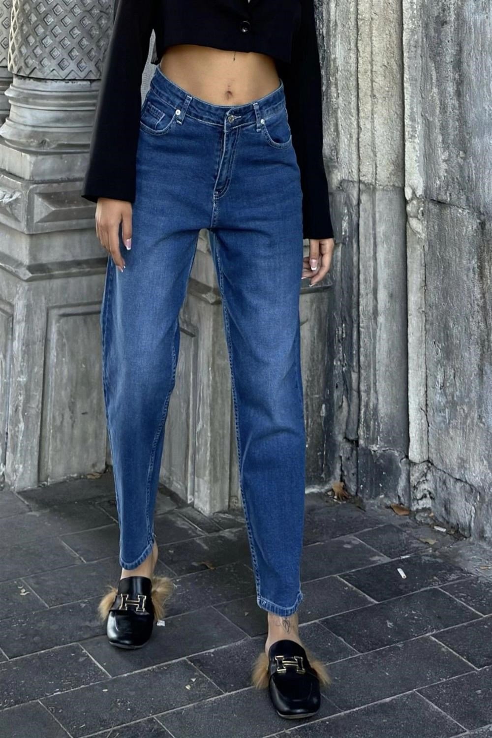 Mavi Yüksek Bel, Mom Jean Kot Pantolon