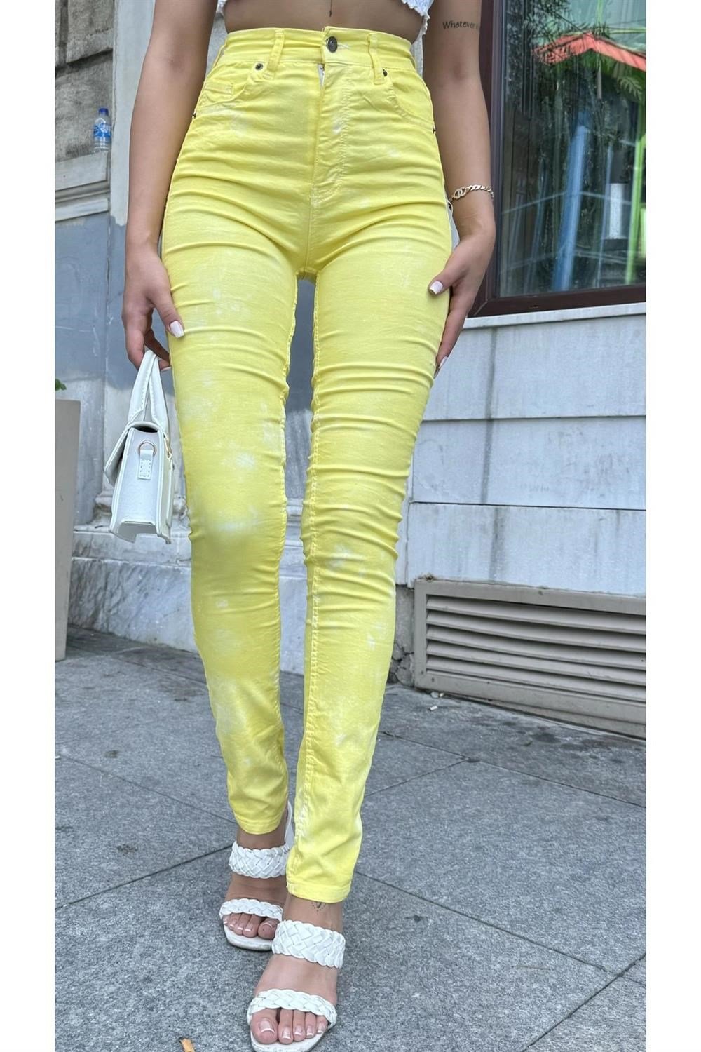 Sarı Yüksek Bel Skinny Jean Pantolon