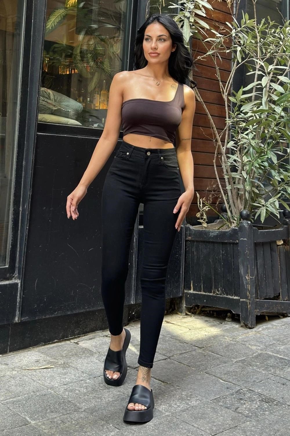 Siyah Yüksek Bel Skinny Jean Pantolon
