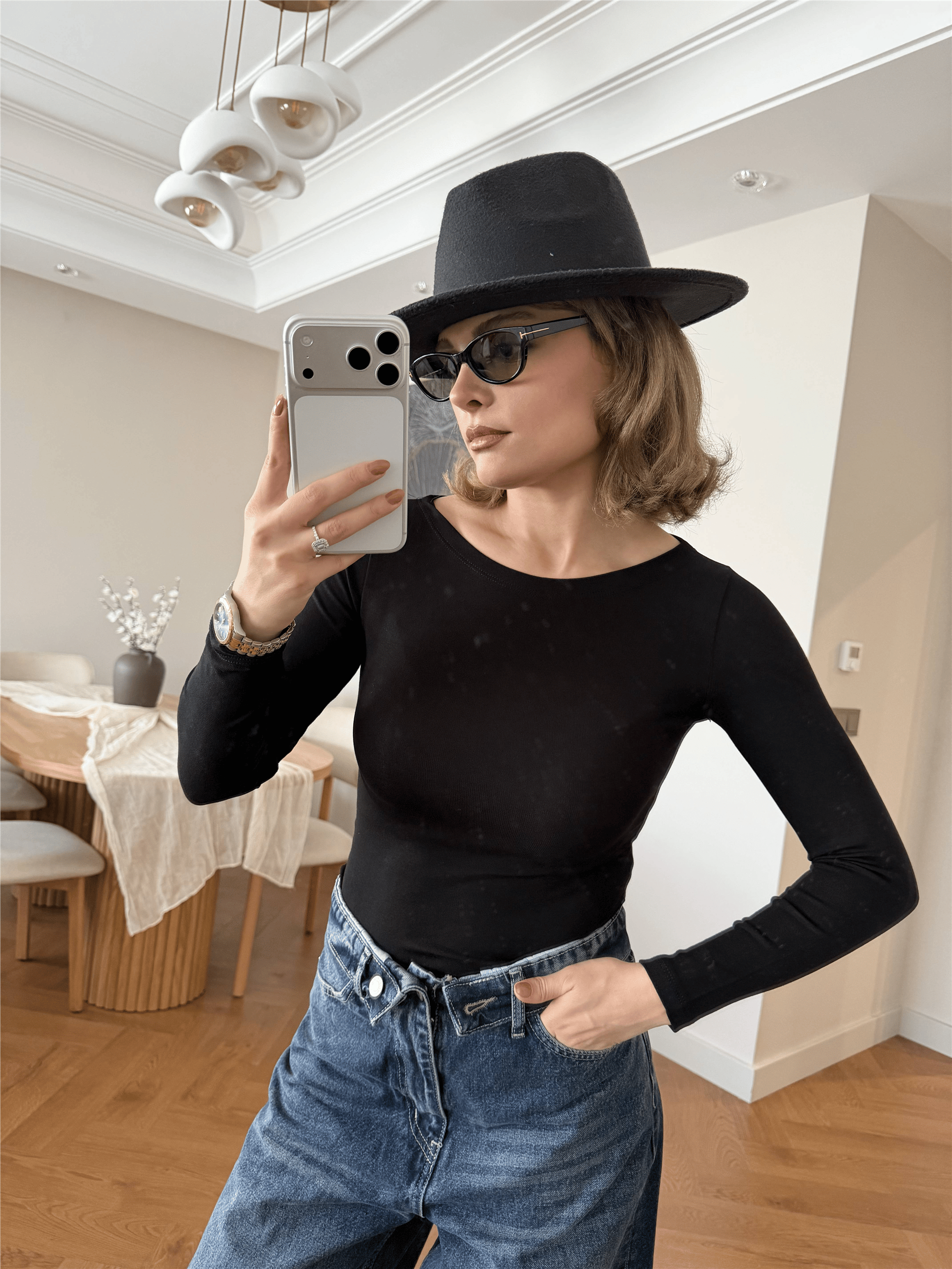 Kayık Yaka Body Siyah