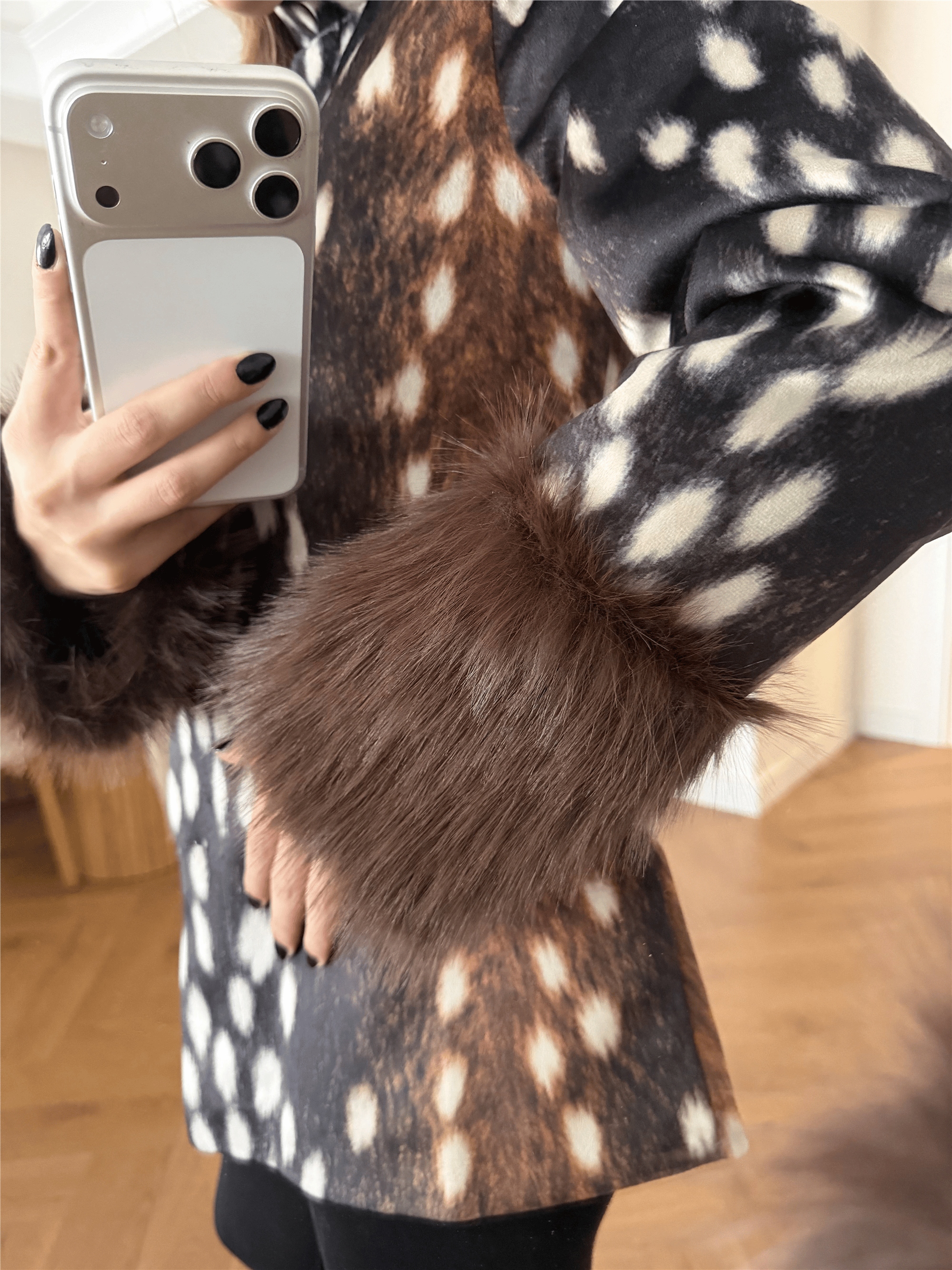 Kolları Kürklü Bambi Ceket Bambi Desen