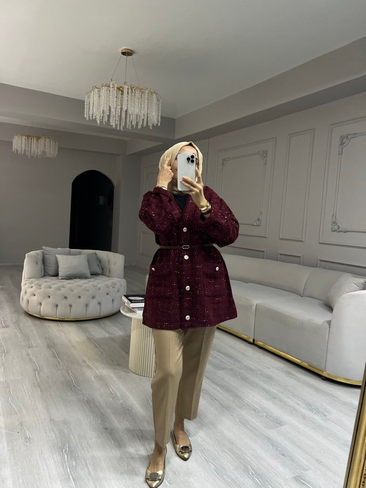 Sare Tüvit Bordo Hırka