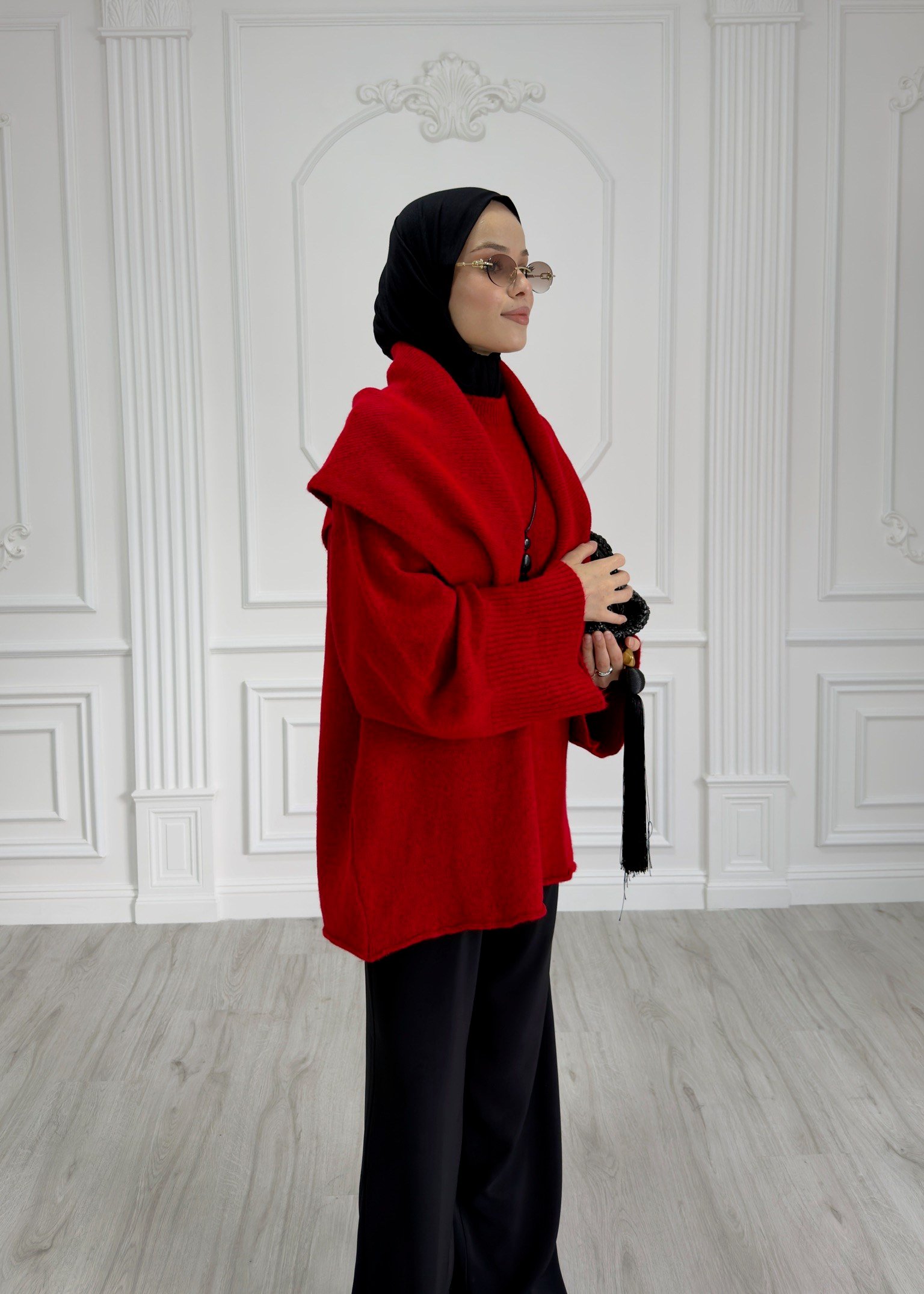 Şallı Kırmızı Triko Kazak