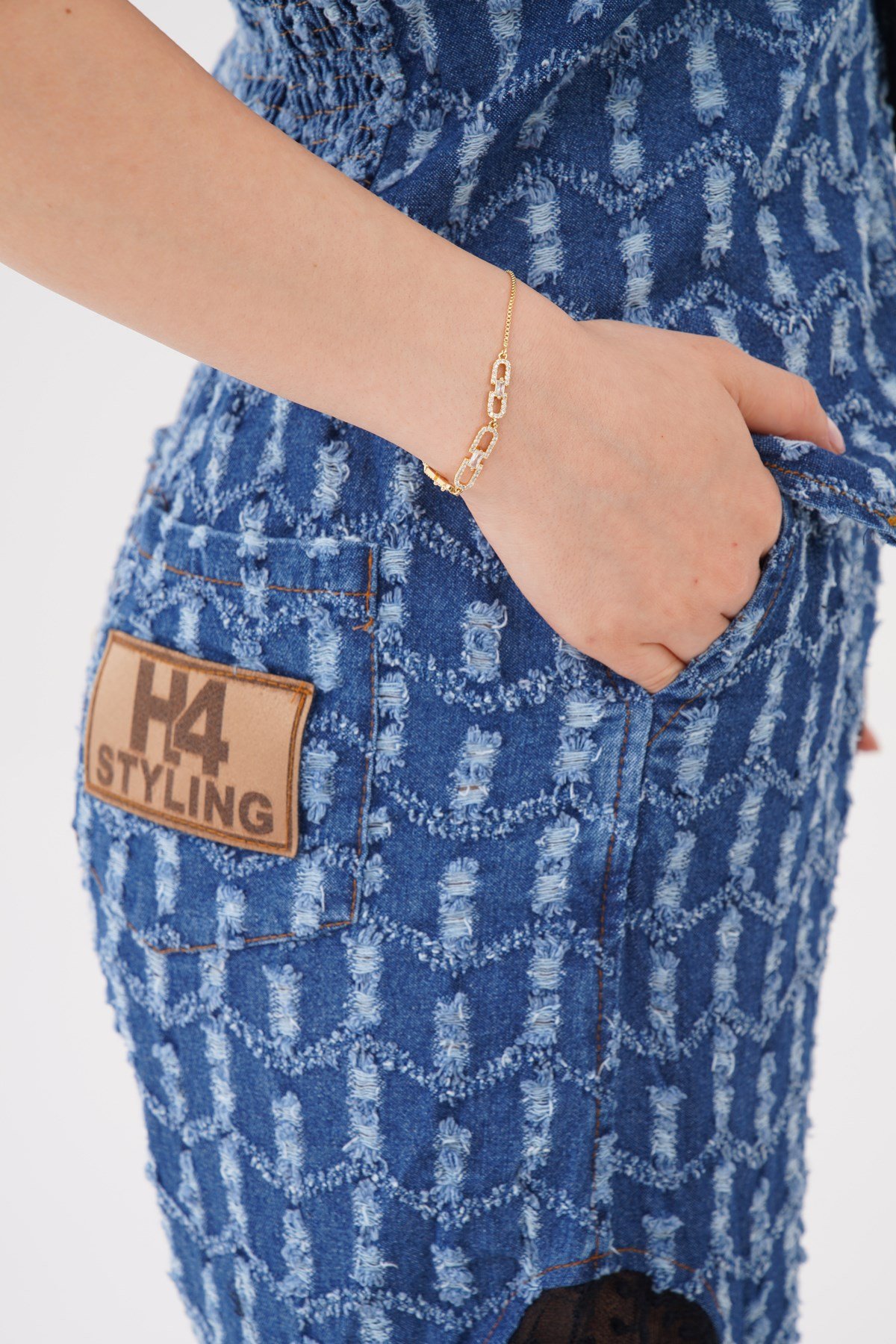 Couture Stil Dantel İşlemeli Yüksek Bel Jean Pantolon