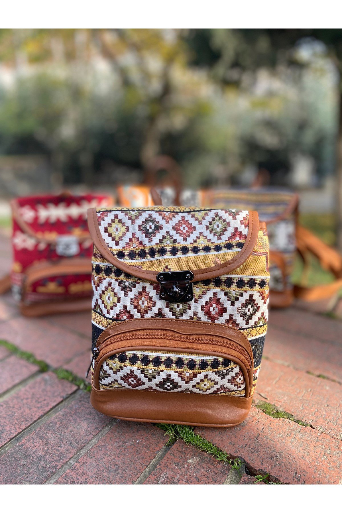 Jeanolog Etnik Dokuma Mini Sırt Çantası Bohem (Desen konumları değişebilir)