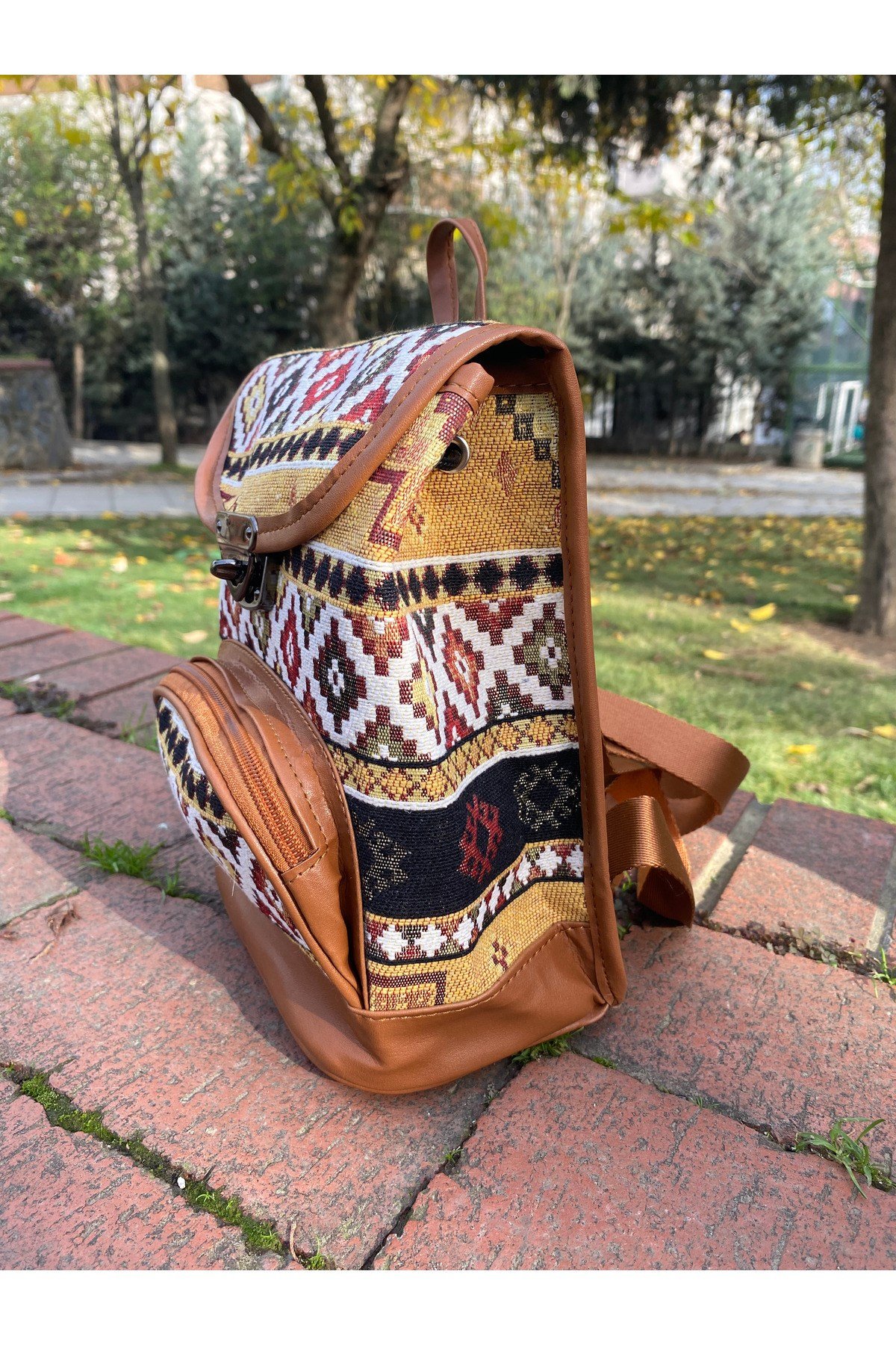 Jeanolog Etnik Dokuma Mini Sırt Çantası Bohem (Desen konumları değişebilir)