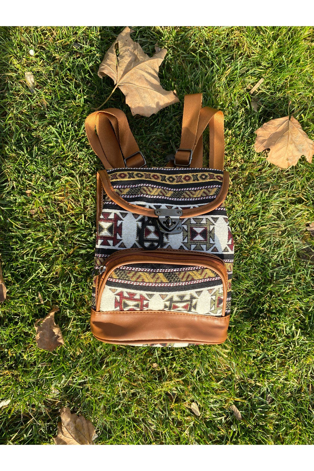 Jeanolog Etnik Dokuma Mini Sırt Çantası Bohem (Desen konumları değişebilir)