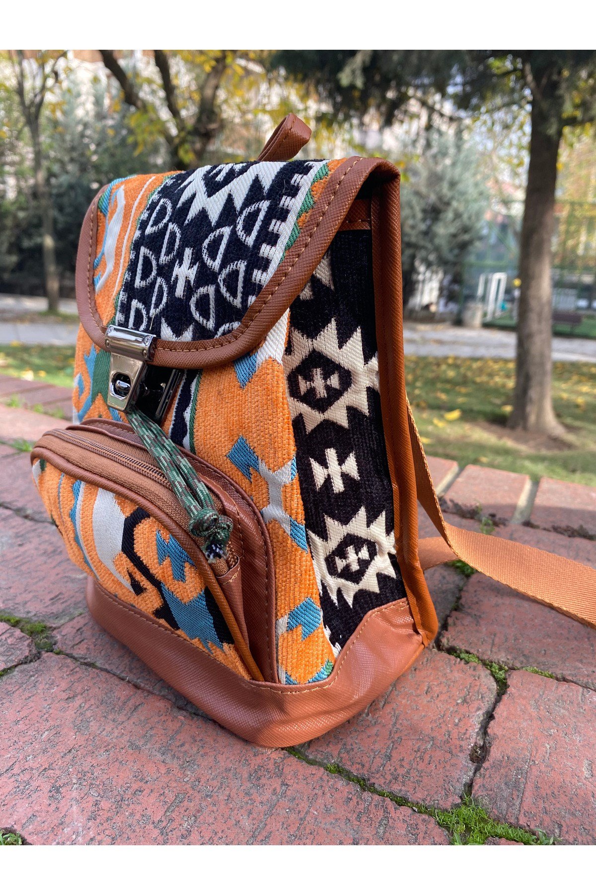 Jeanolog Etnik Dokuma Mini Sırt Çantası Bohem (Desen konumları değişebilir)