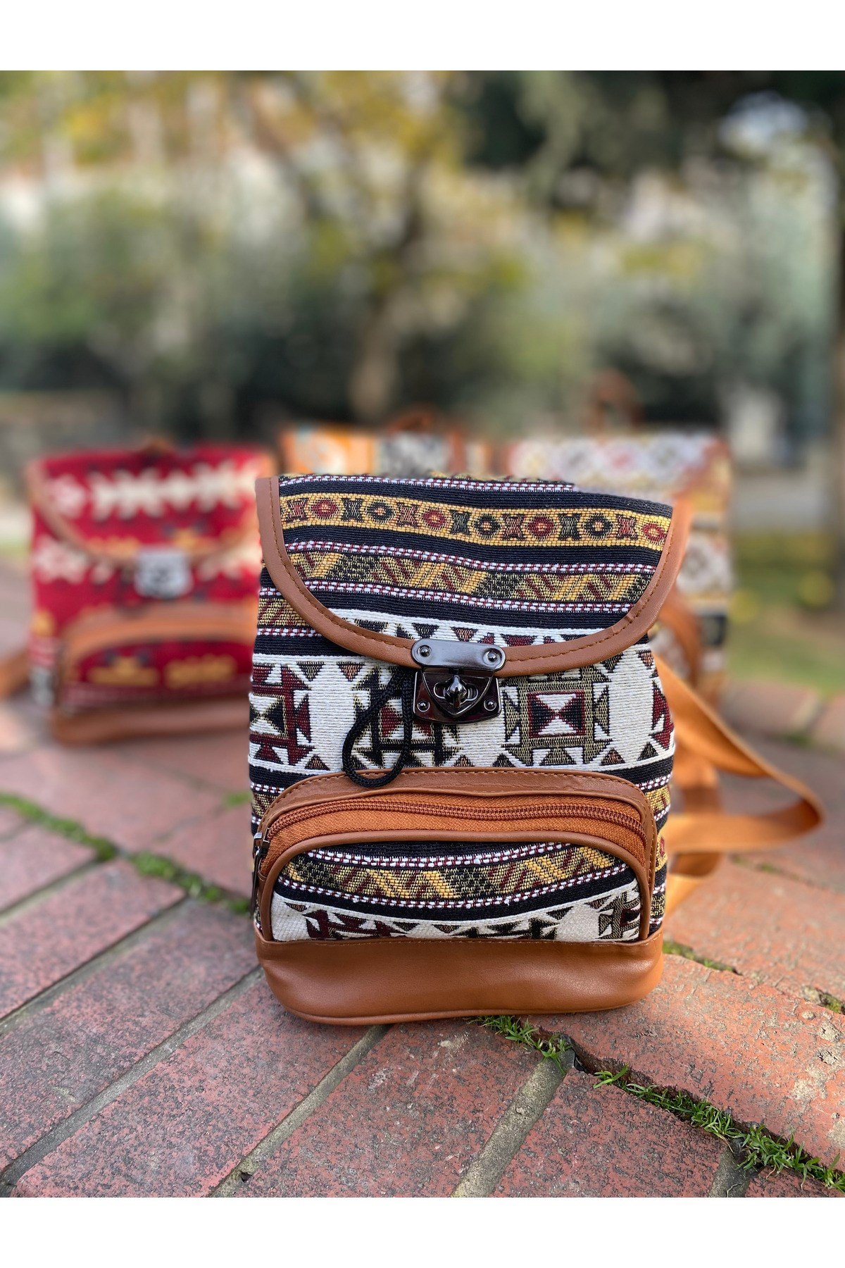 Jeanolog Etnik Dokuma Mini Sırt Çantası Bohem (Desen konumları değişebilir)