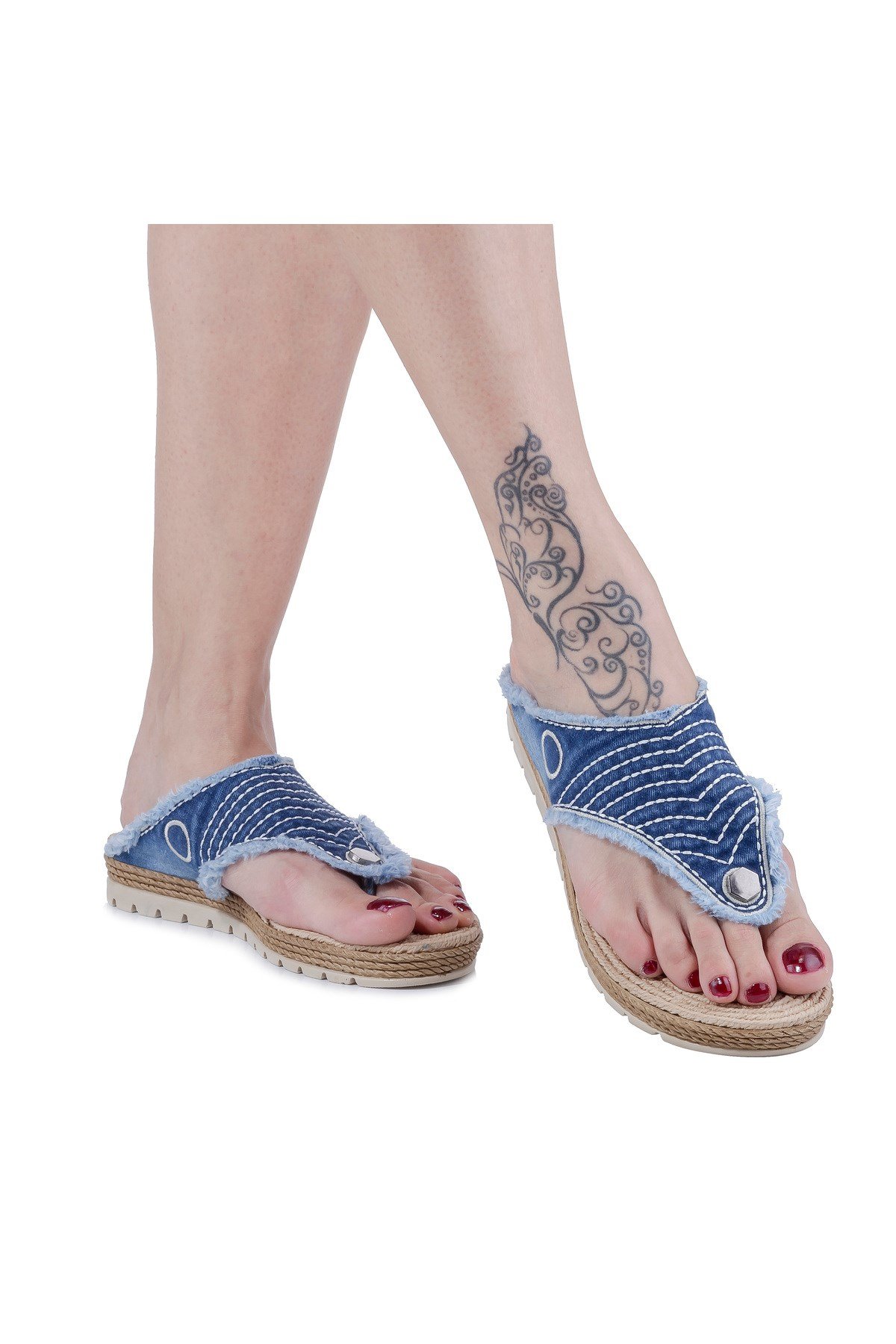 JEANOLOG KOT TERLİK SOFT TABAN HASIR DESEN PARMAK ARASI CASUAL TERLİK