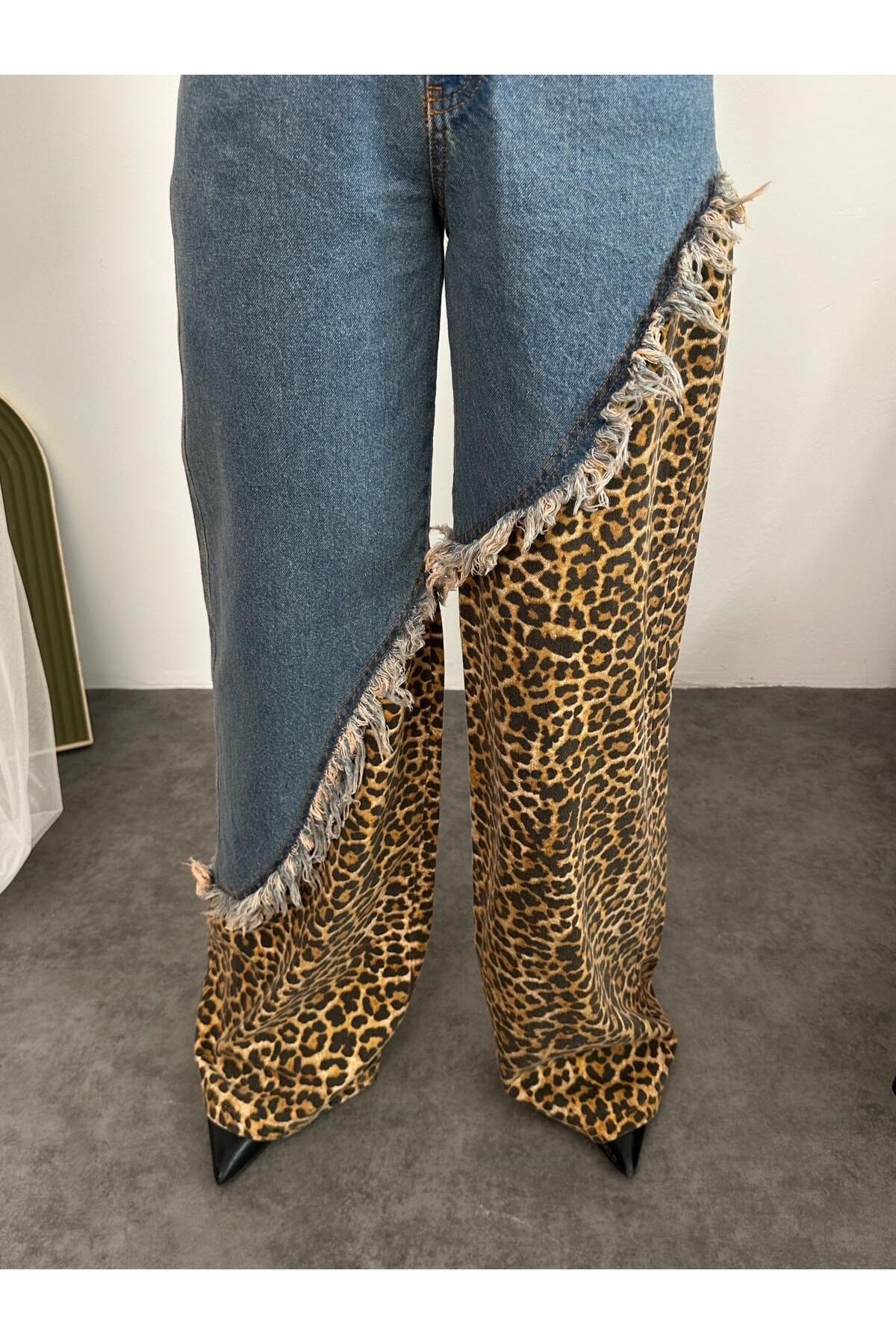 Leopar Kot Pantolon Garnili Tasarım Palazzo Jeanolog