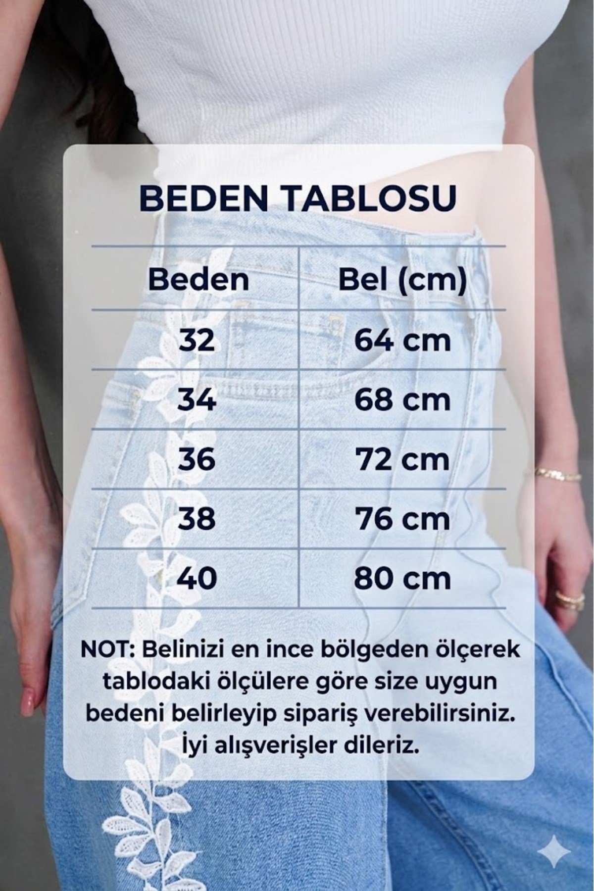 Şerit Dantelli Modern Wide Leg Jean Likralı Pantolon