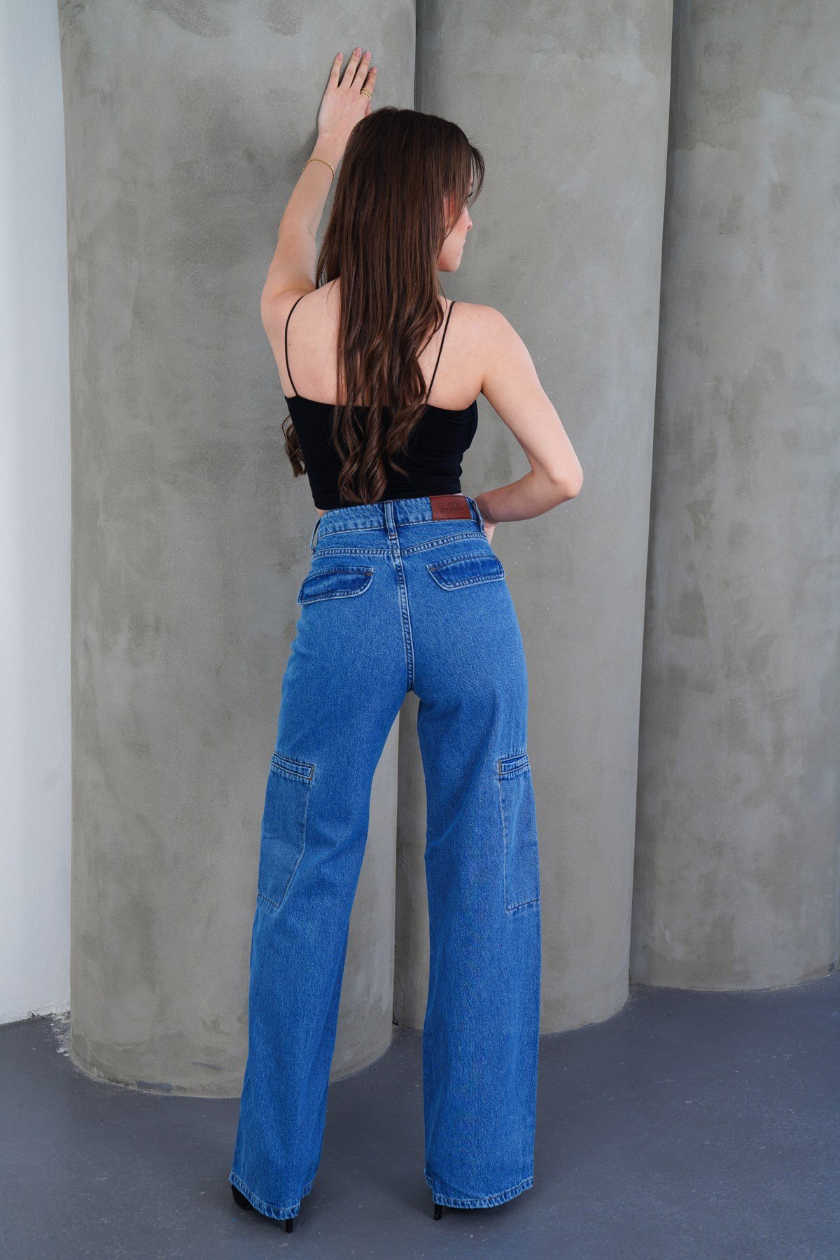 Yüksek Bel Panel Dikişli Loose Fit Wide Leg Mavi Jean (Dar kalıp bir beden büyük tavsiye edilir)