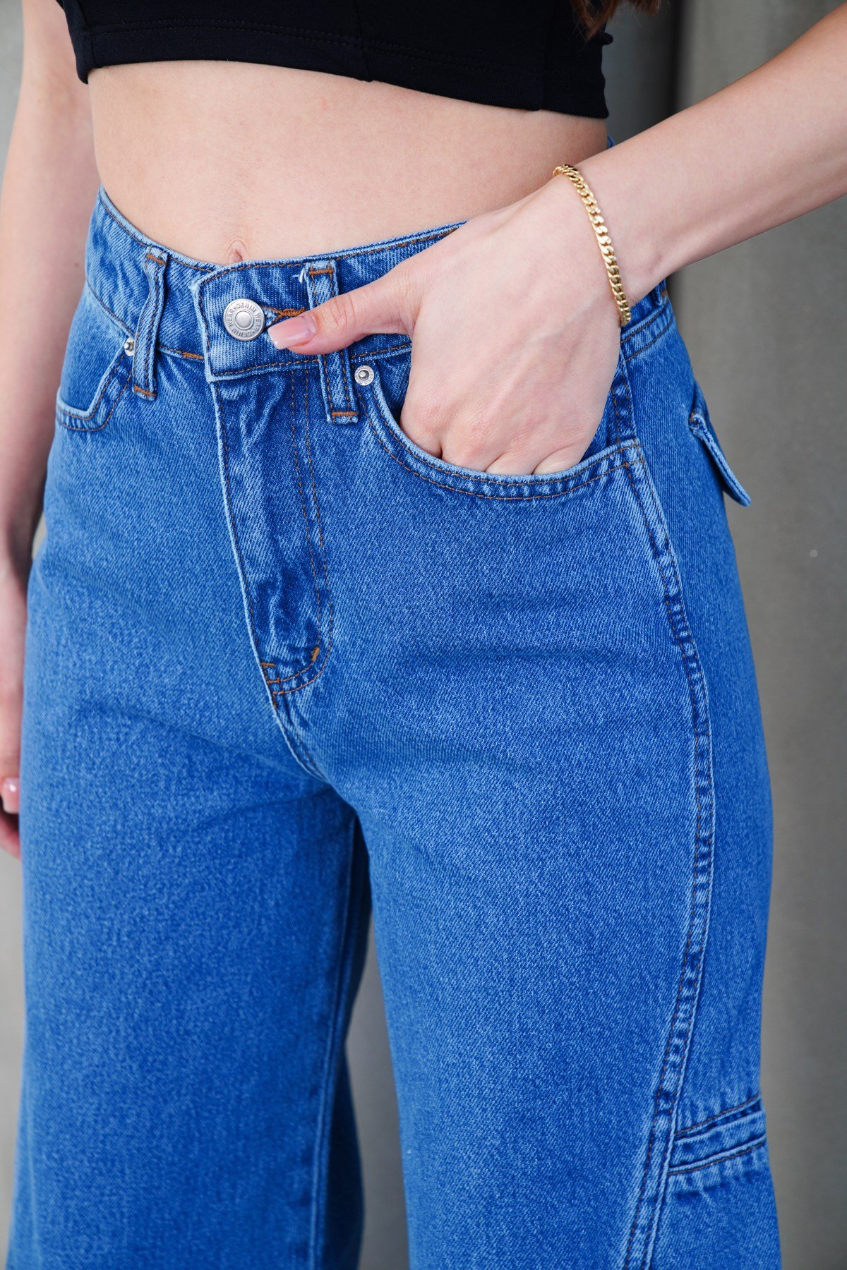 Yüksek Bel Panel Dikişli Loose Fit Wide Leg Mavi Jean (Dar kalıp bir beden büyük tavsiye edilir)