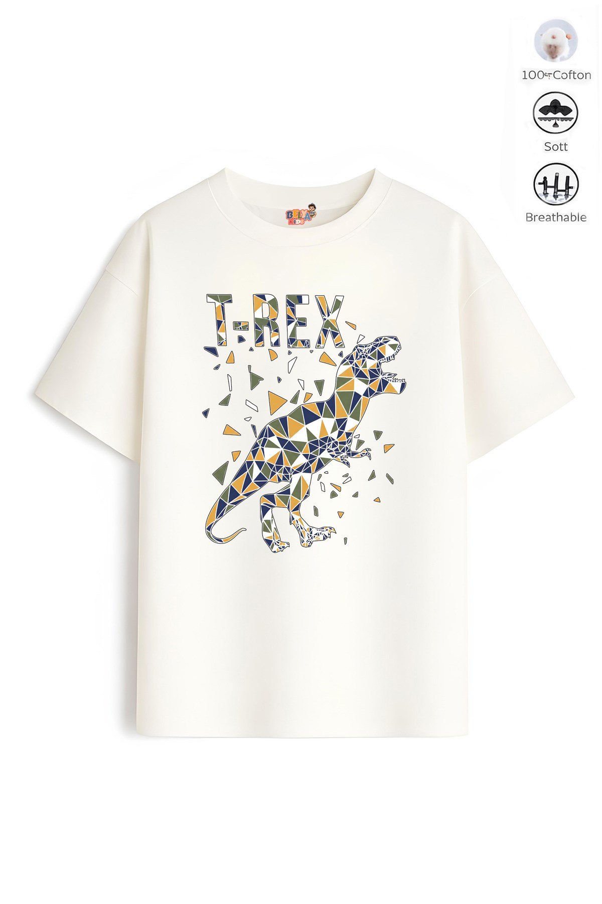 Erkek Çocuk Oversize Kalıp Belya Kids Dinazor Tasarım B31 Pamuklu Tişört