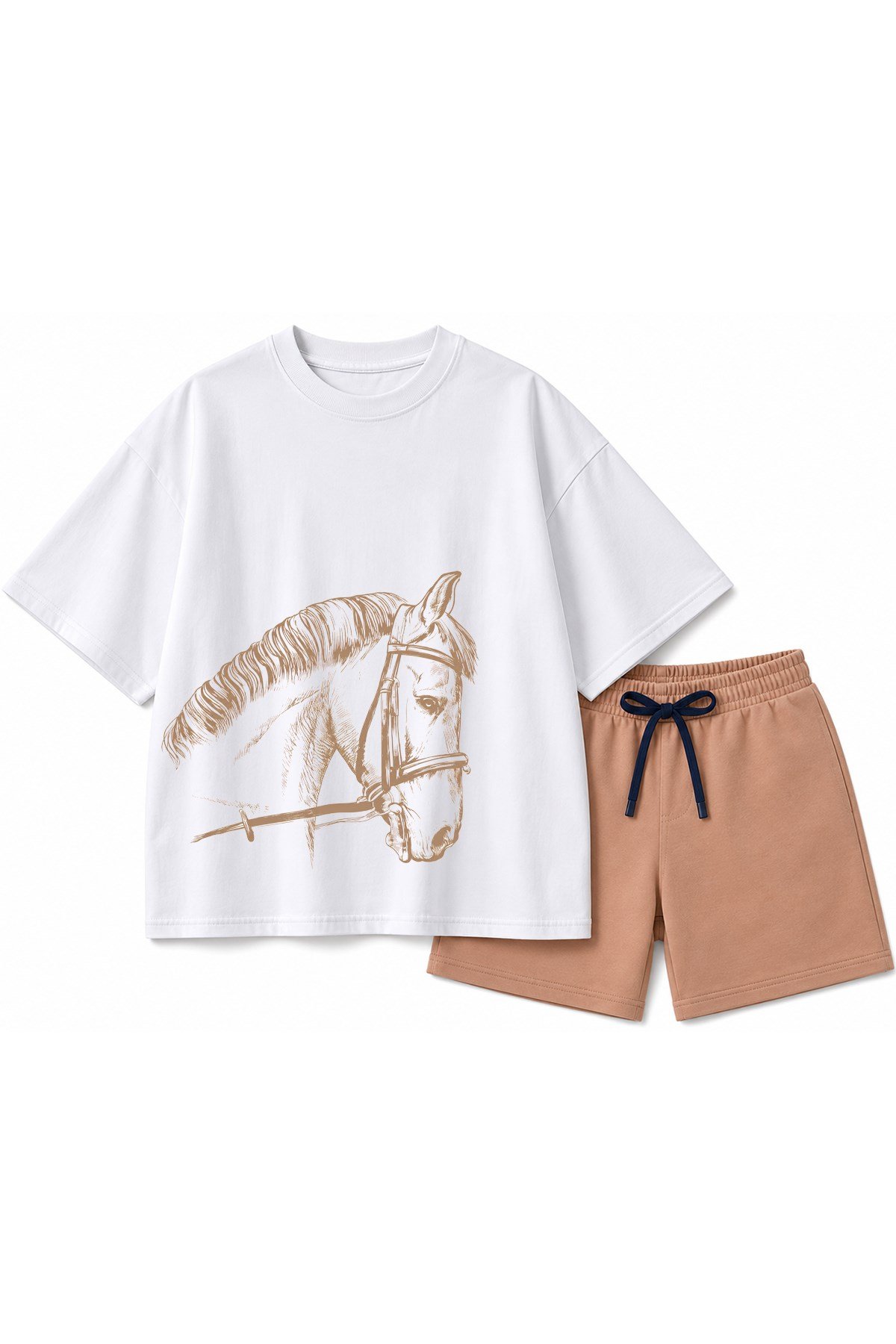Erkek Çocuk Oversize Tişört Alt 2 İplik Şort Premium Kalite Belya Kids At Tasarım Alt Üst Takım