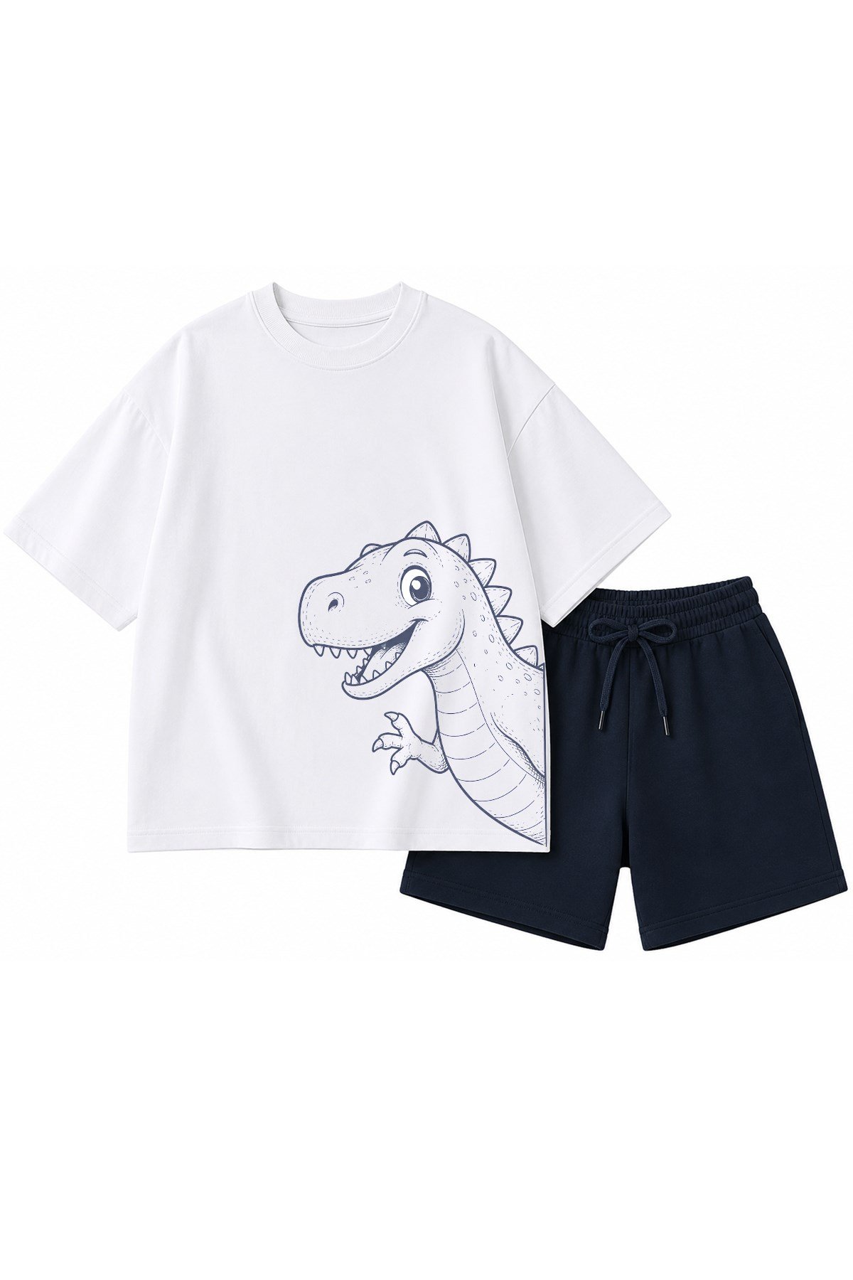 Erkek Çocuk Oversize Tişört Alt 2 İplik Şort Premium Kalite Belya Kids Dinazor Tasarım Alt Üst Takım