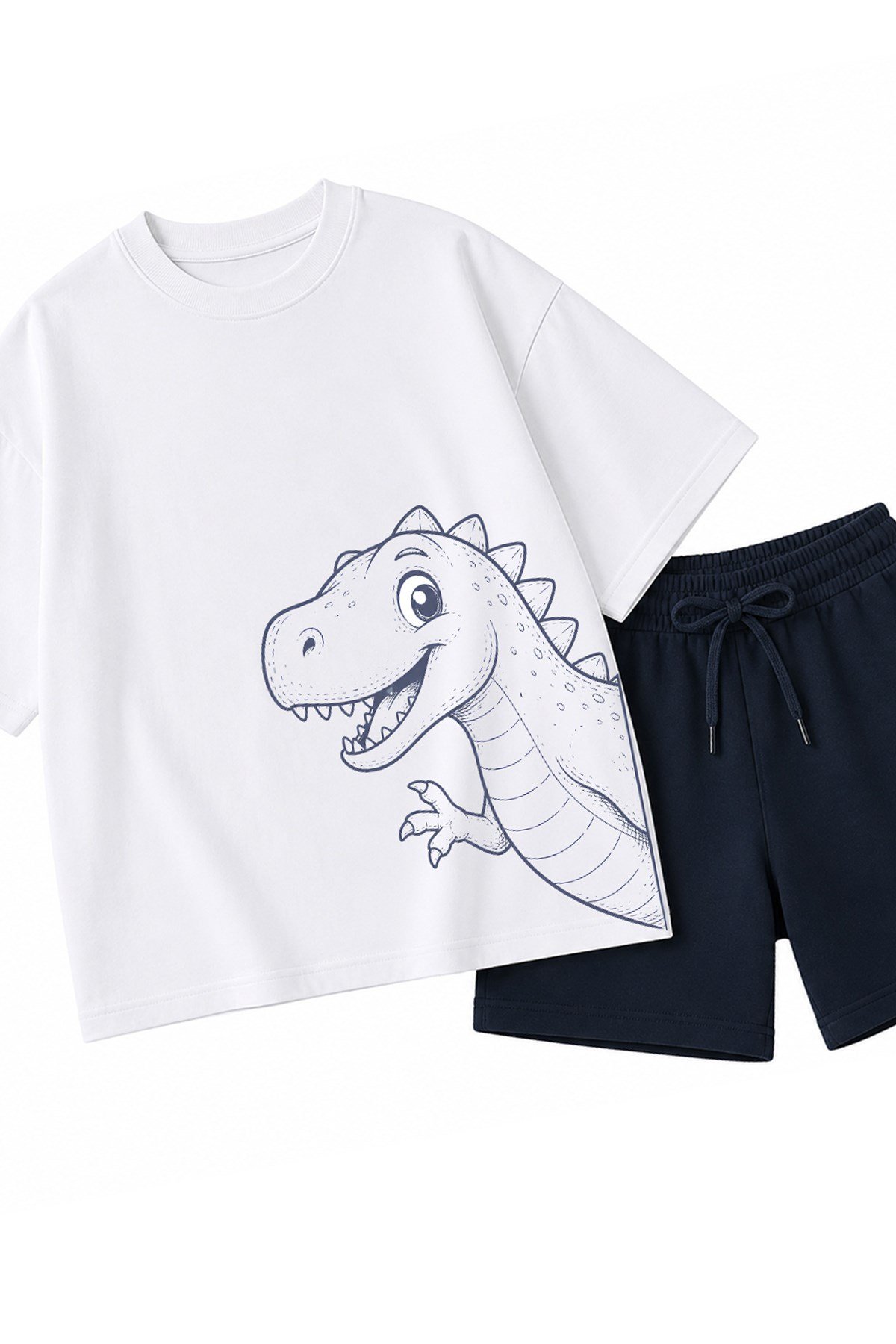 Erkek Çocuk Oversize Tişört Alt 2 İplik Şort Premium Kalite Belya Kids Dinazor Tasarım Alt Üst Takım