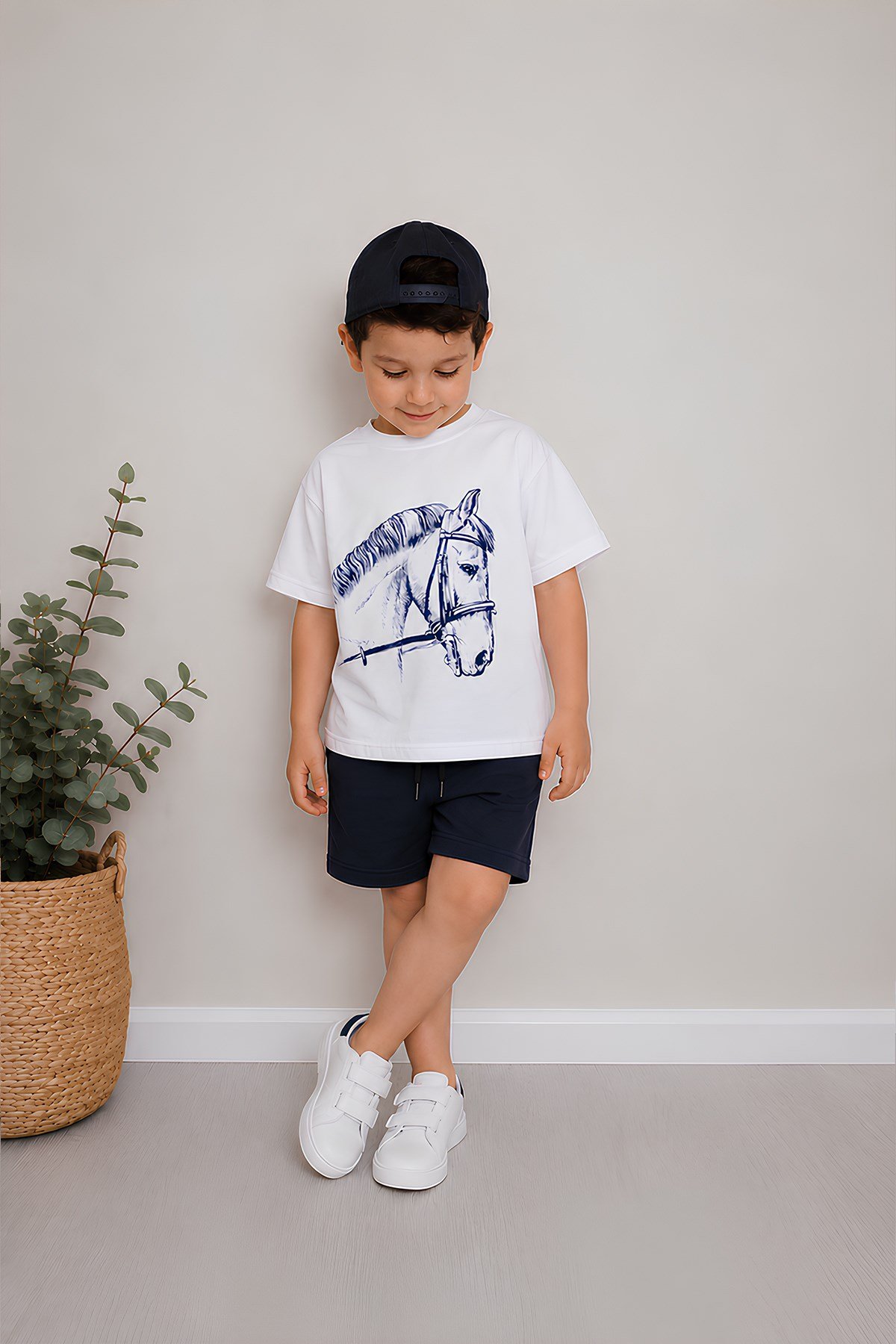 Erkek Çocuk Oversize Tişört Alt 2 İplik Şort Premium Kalite Belya Kids At Tasarım Alt Üst Takım