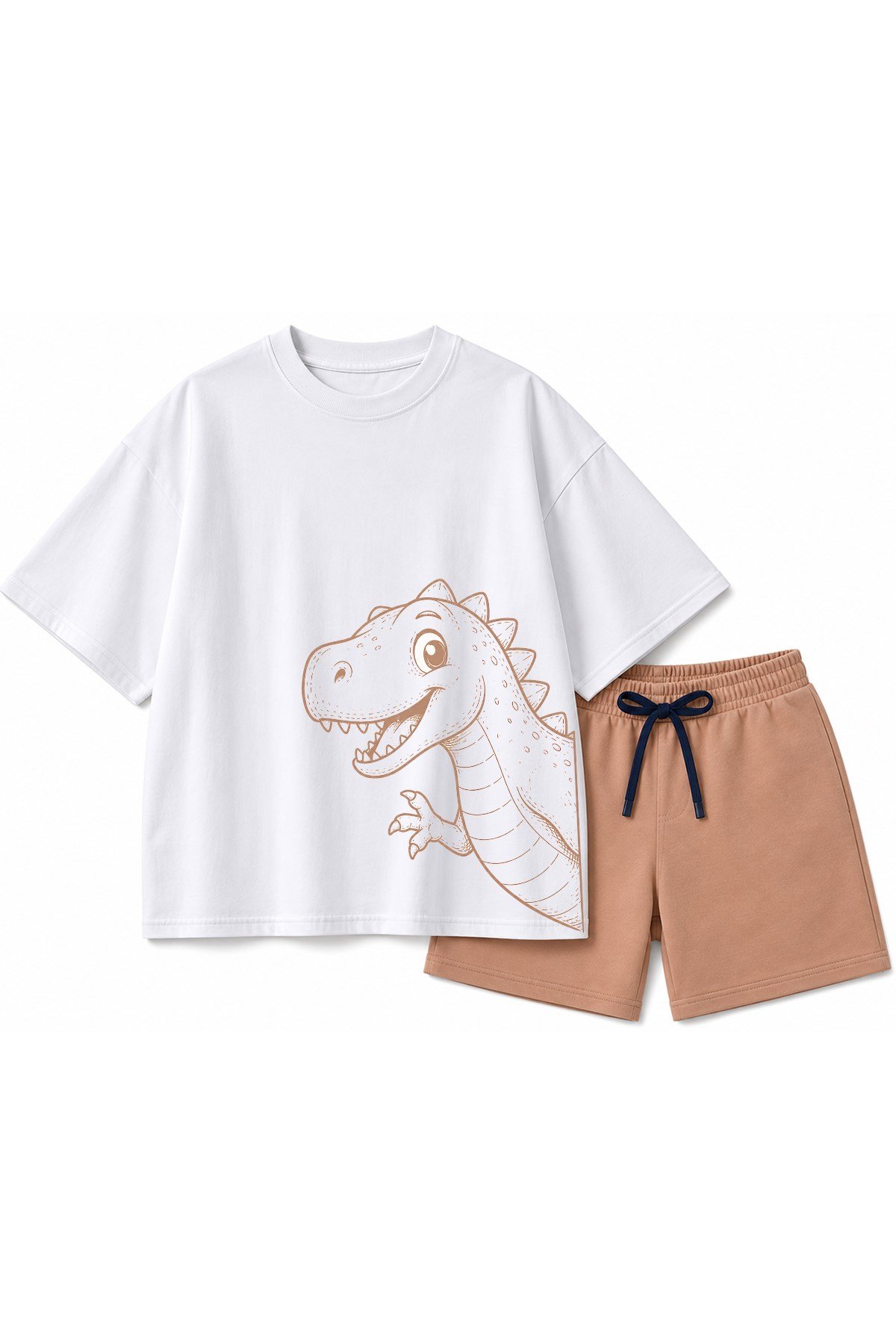 Erkek Çocuk Oversize Tişört Alt 2 İplik Şort Premium Kalite Belya Kids Dinazor Tasarım Alt Üst Takım