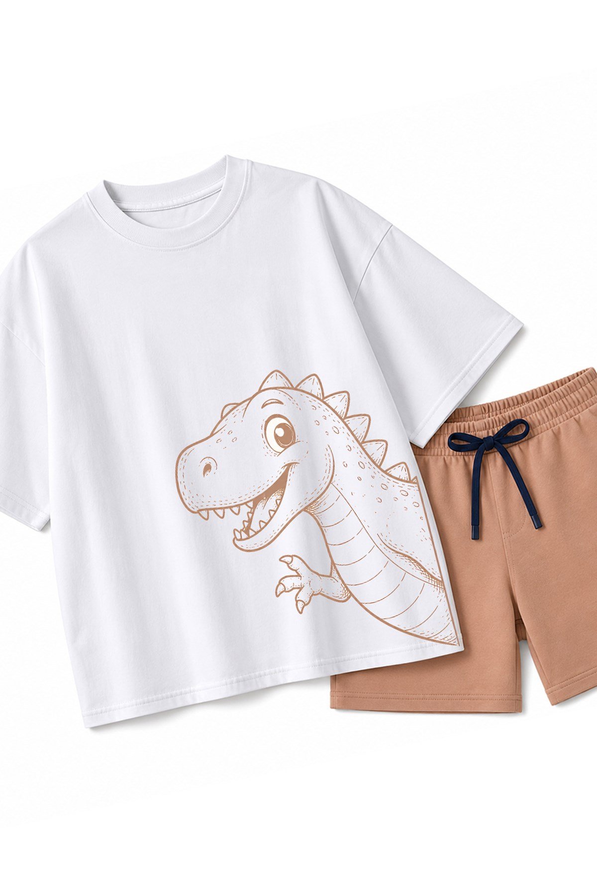 Erkek Çocuk Oversize Tişört Alt 2 İplik Şort Premium Kalite Belya Kids Dinazor Tasarım Alt Üst Takım