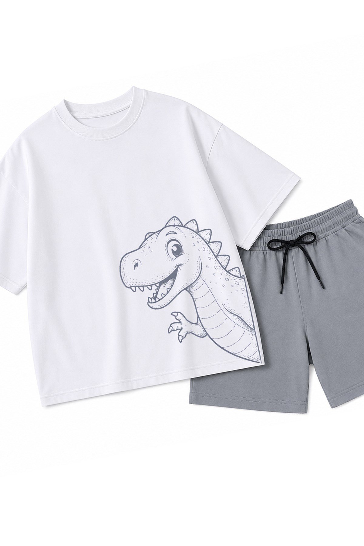 Erkek Çocuk Oversize Tişört Alt 2 İplik Şort Premium Kalite Belya Kids Dinazor Tasarım Alt Üst Takım