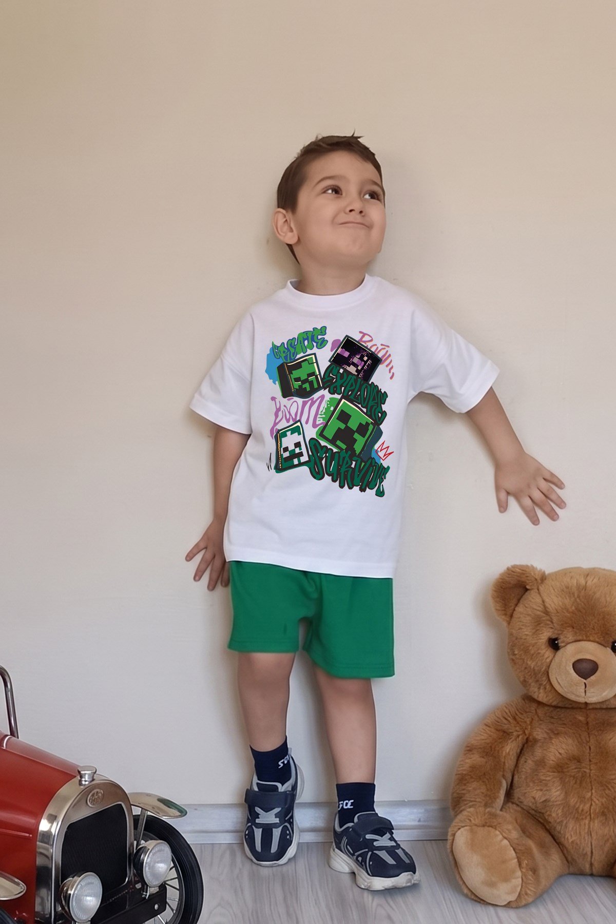 Erkek Çocuk Üst Oversize Tişört Alt Şort Bly Tasarım15 Alt Üst Takım