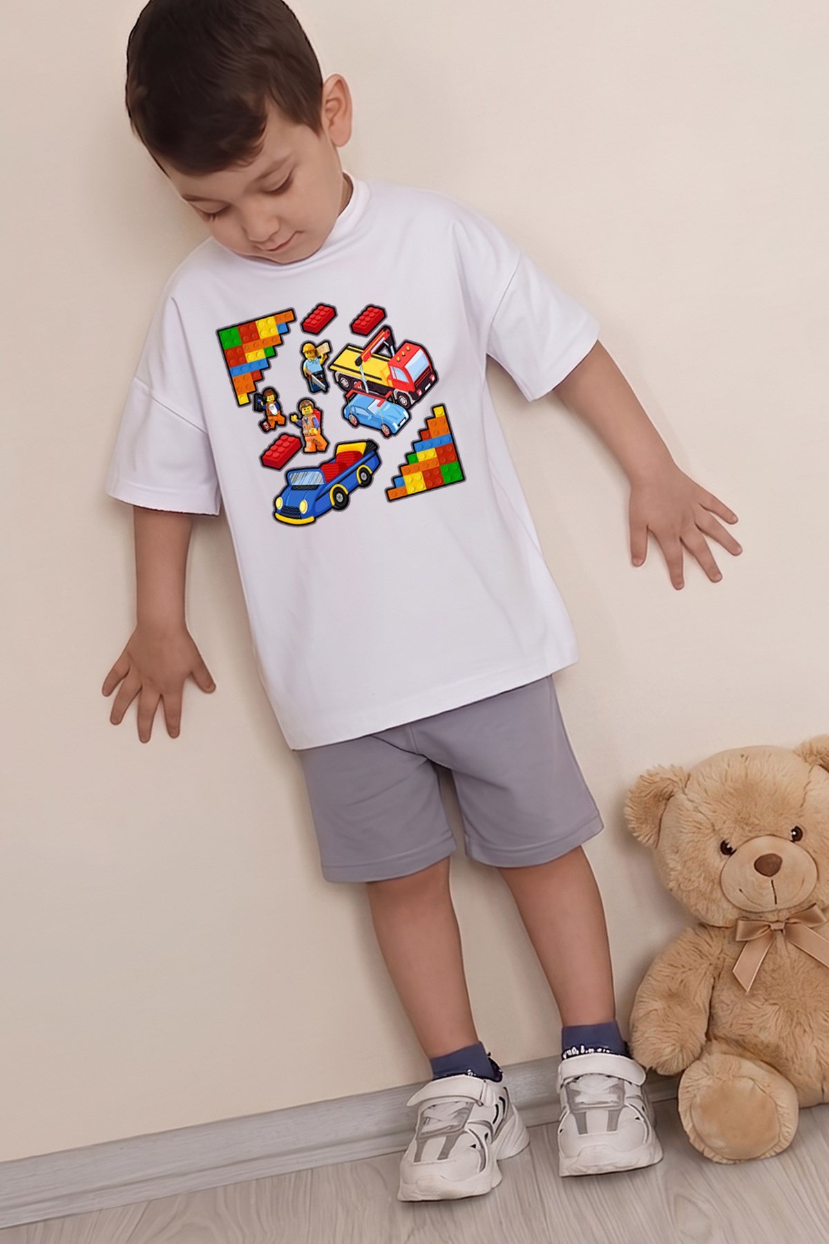Erkek Çocuk Üst Oversize Tişört Alt Şort Bly Tasarım3 Alt Üst Takım