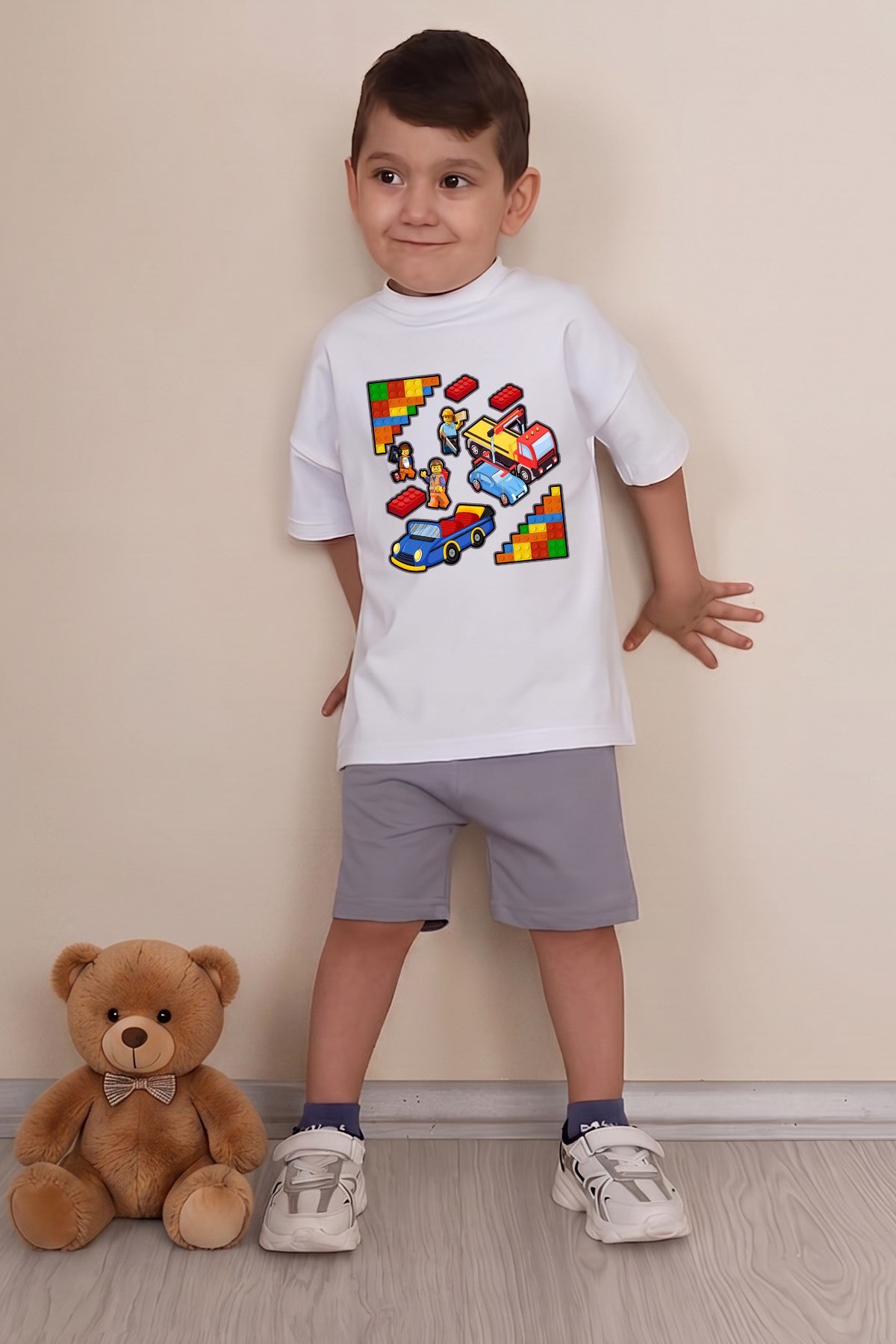 Erkek Çocuk Üst Oversize Tişört Alt Şort Bly Tasarım3 Alt Üst Takım