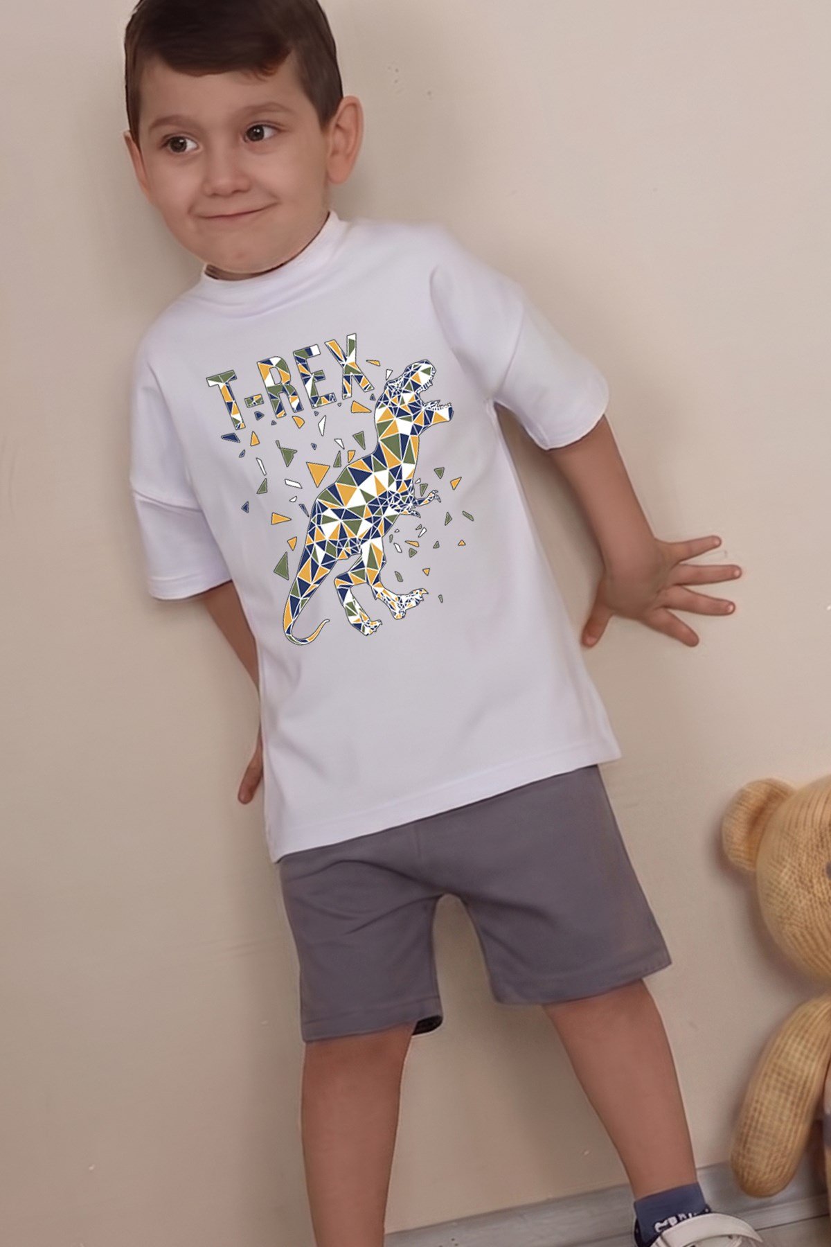 Erkek Çocuk Üst Oversize Tişört Alt Şort Bly Tasarım2 Alt Üst Takım