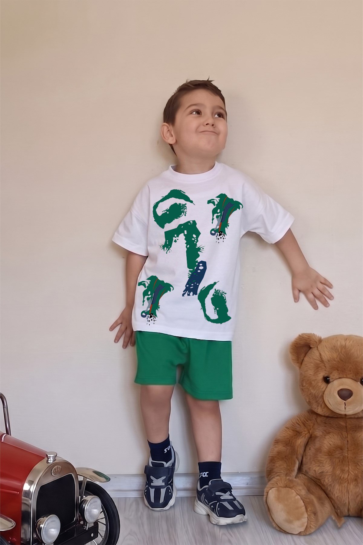 Erkek Çocuk Üst Oversize Tişört Alt Şort Bly Karma Desen Tasarım17 Alt Üst Takım