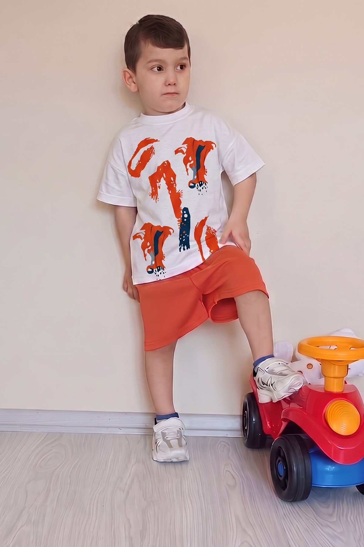 Erkek Çocuk Üst Oversize Tişört Alt Şort Bly Karma Desen Tasarım19 Alt Üst Takım